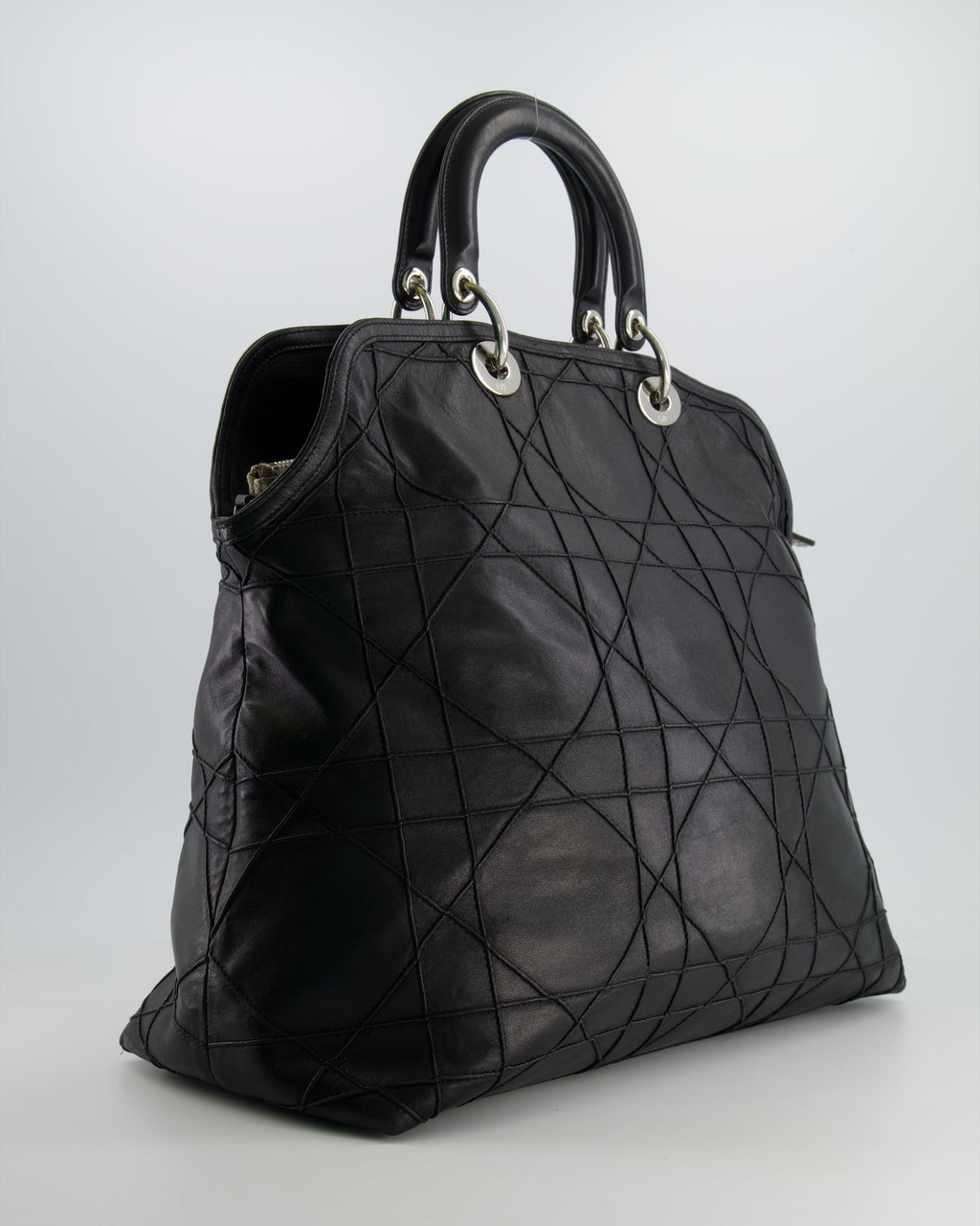 Christian Dior Black Leather Granville Tote Bag with Silver Hardware