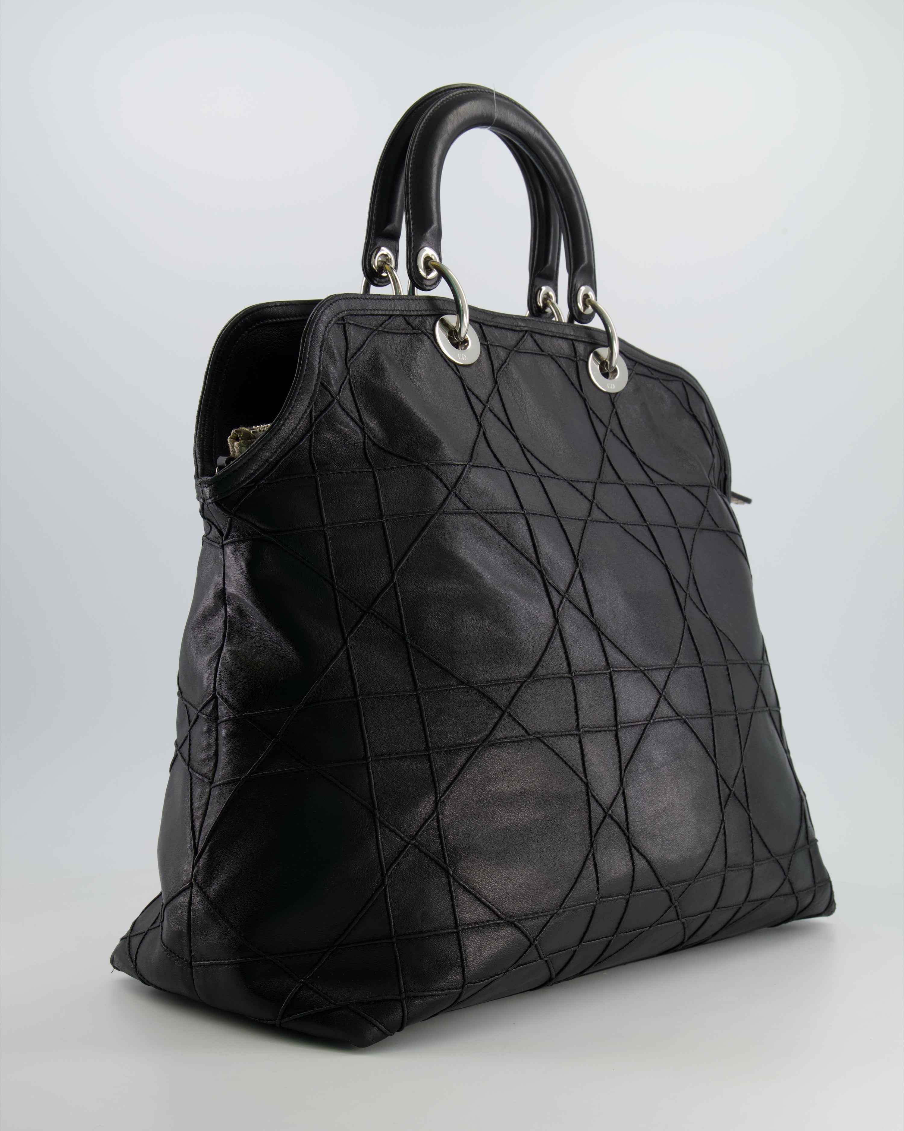 Christian Dior Black Leather Granville Tote Bag with Silver Hardware