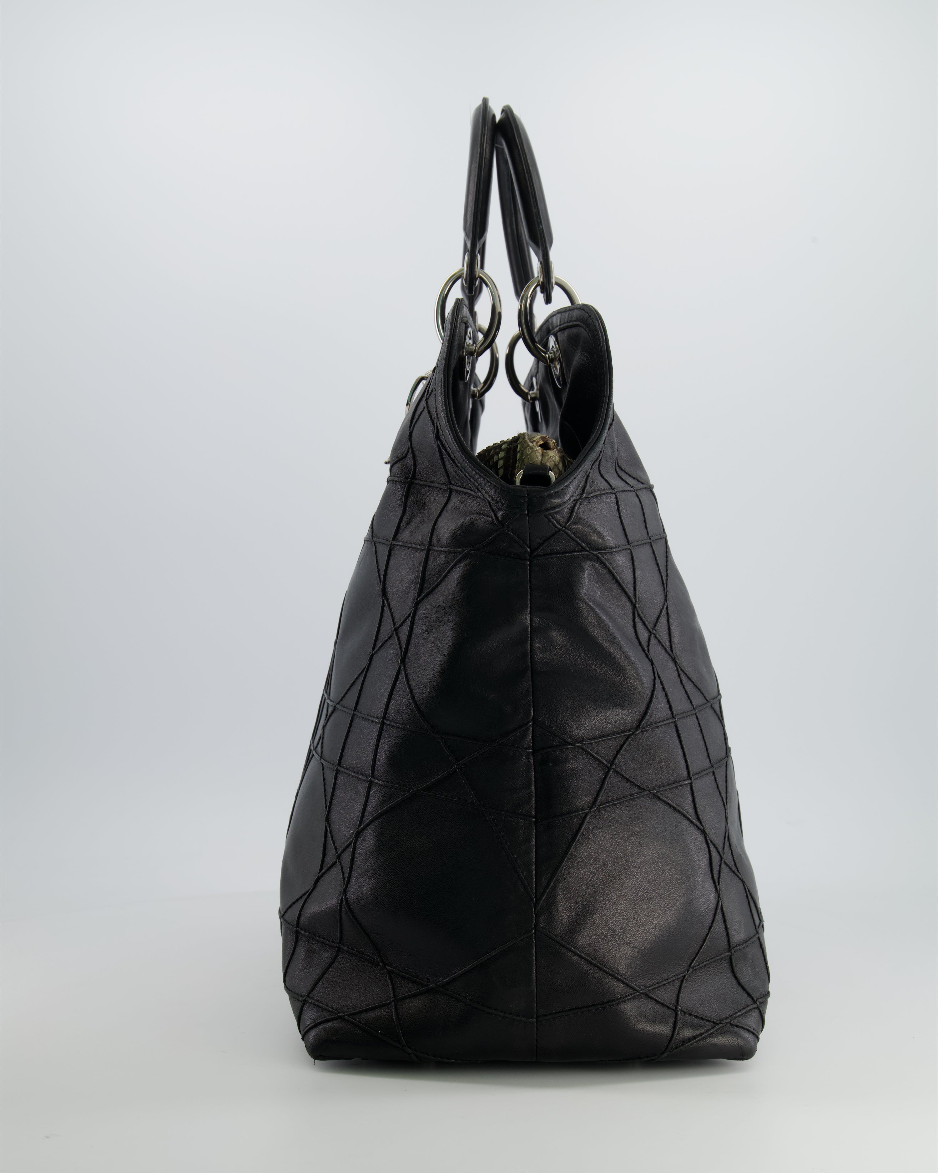 Christian Dior Black Leather Granville Tote Bag with Silver Hardware