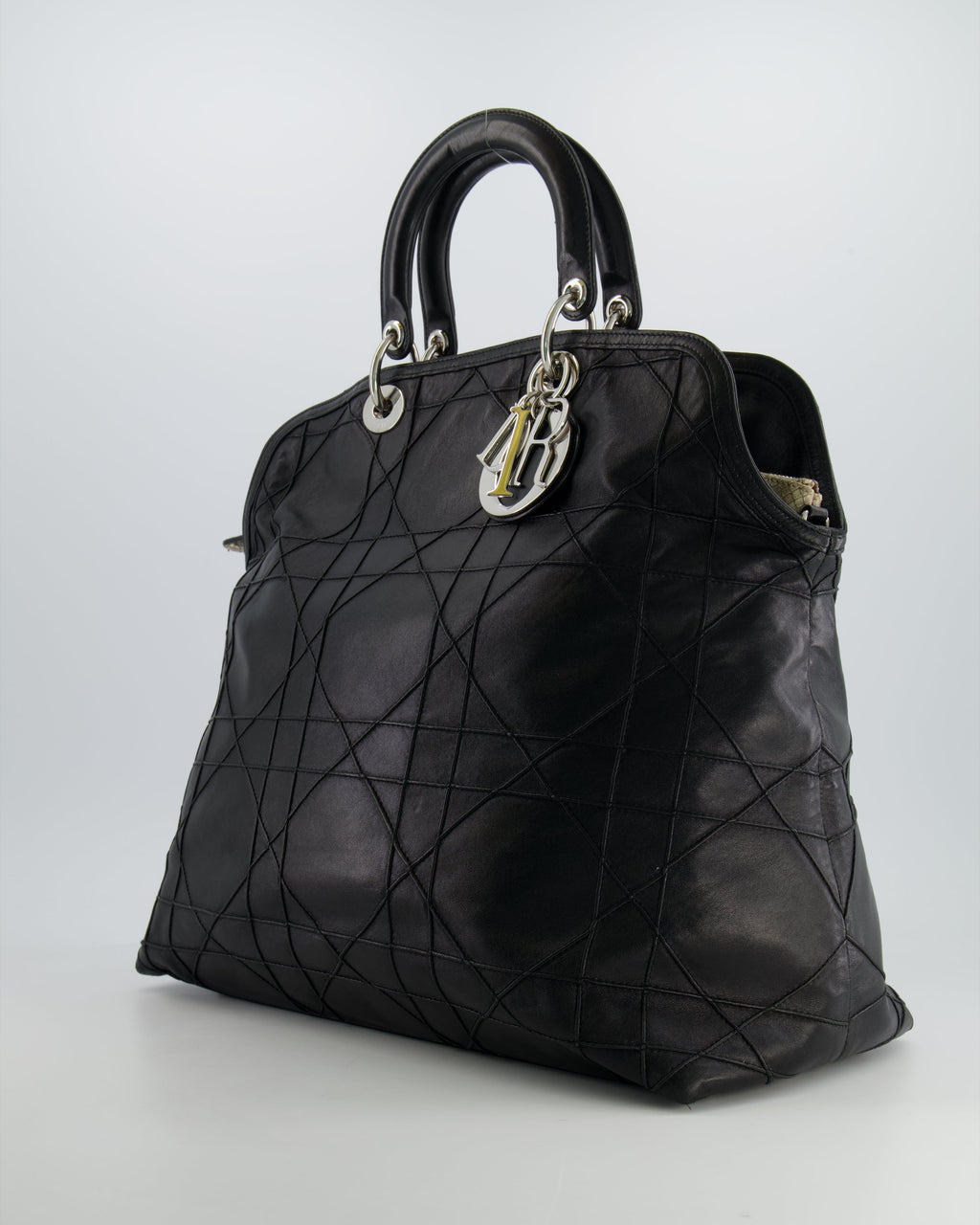 Christian Dior Black Leather Granville Tote Bag with Silver Hardware
