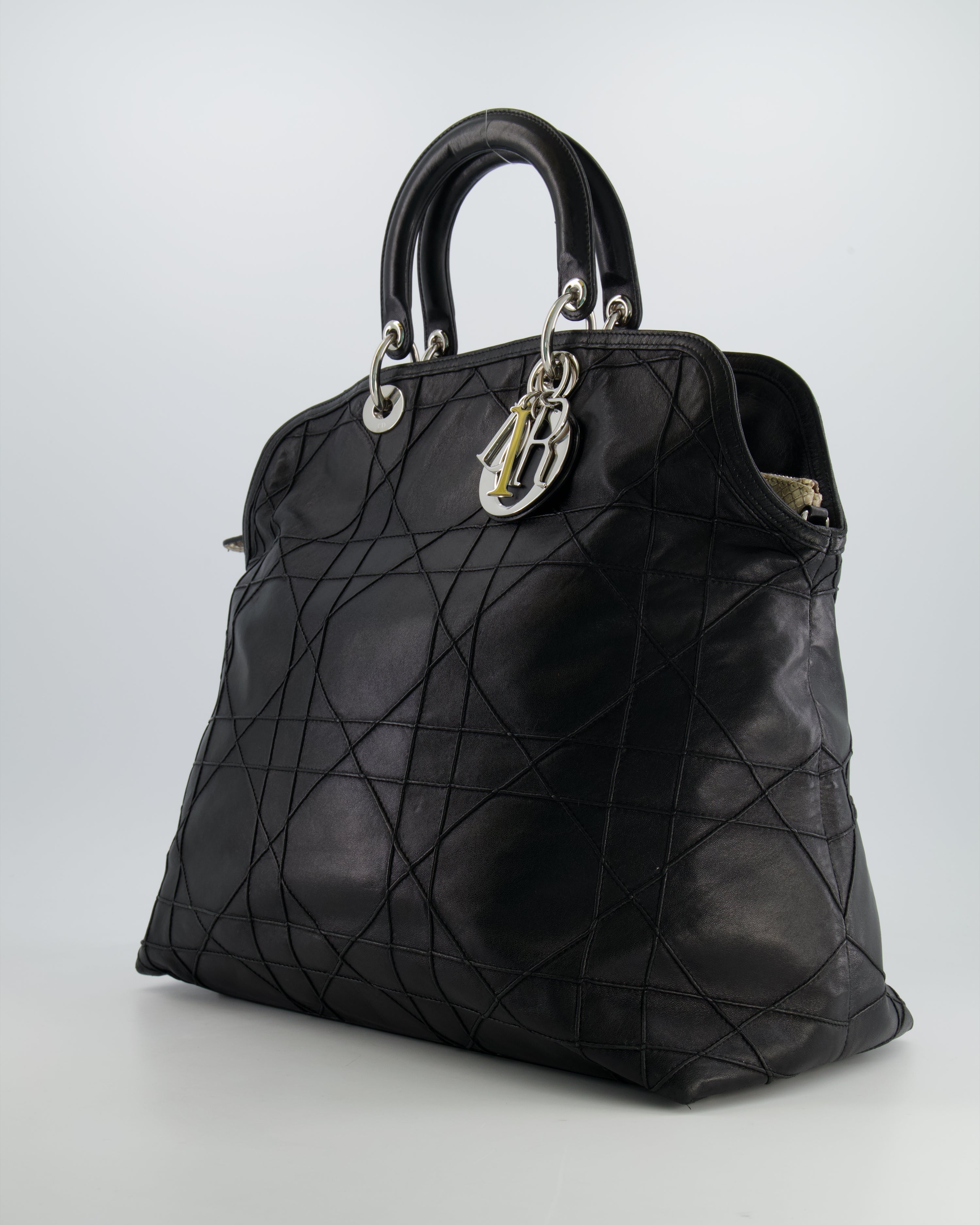 Christian Dior Black Leather Granville Tote Bag with Silver Hardware