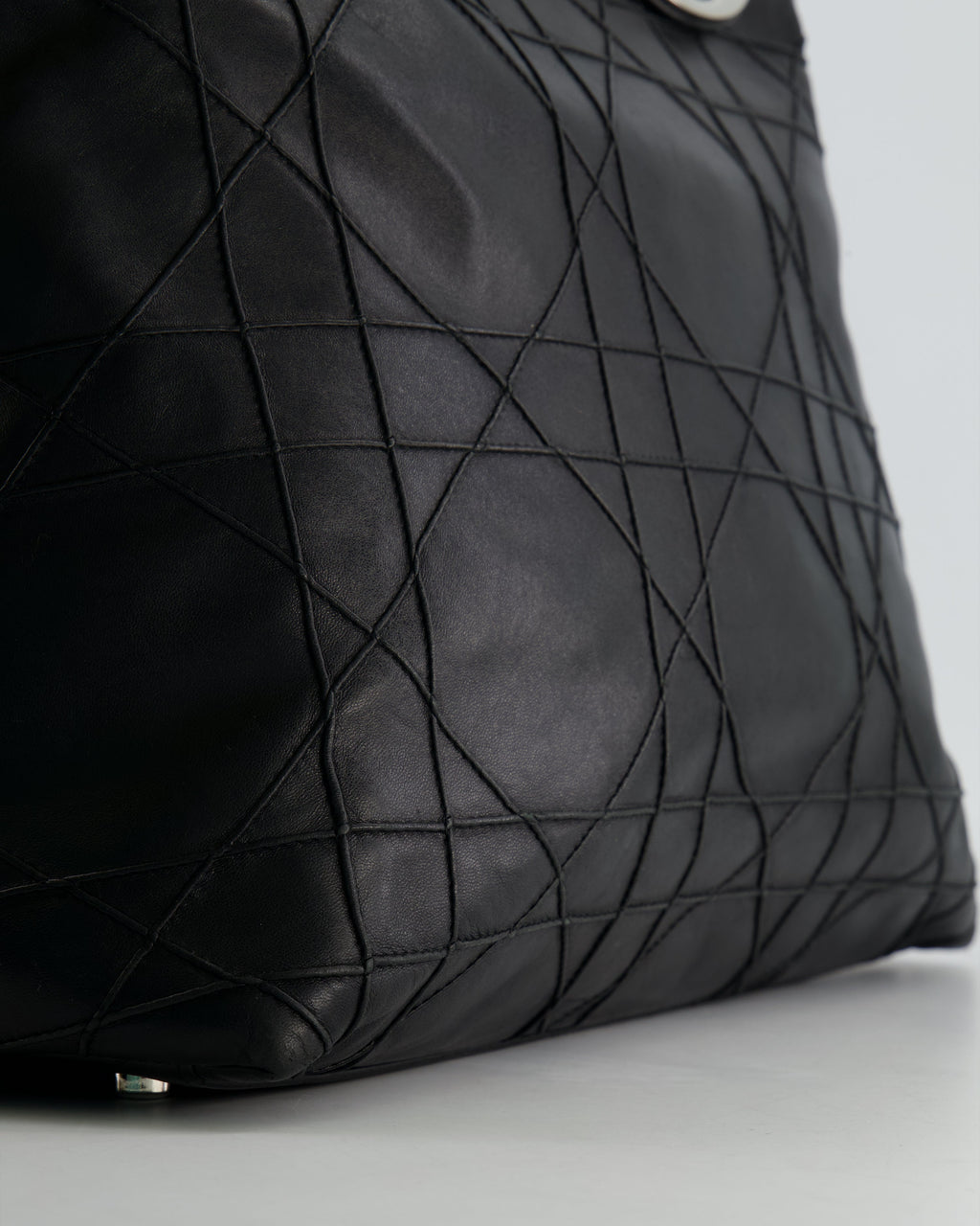 Christian Dior Black Leather Granville Tote Bag with Silver Hardware
