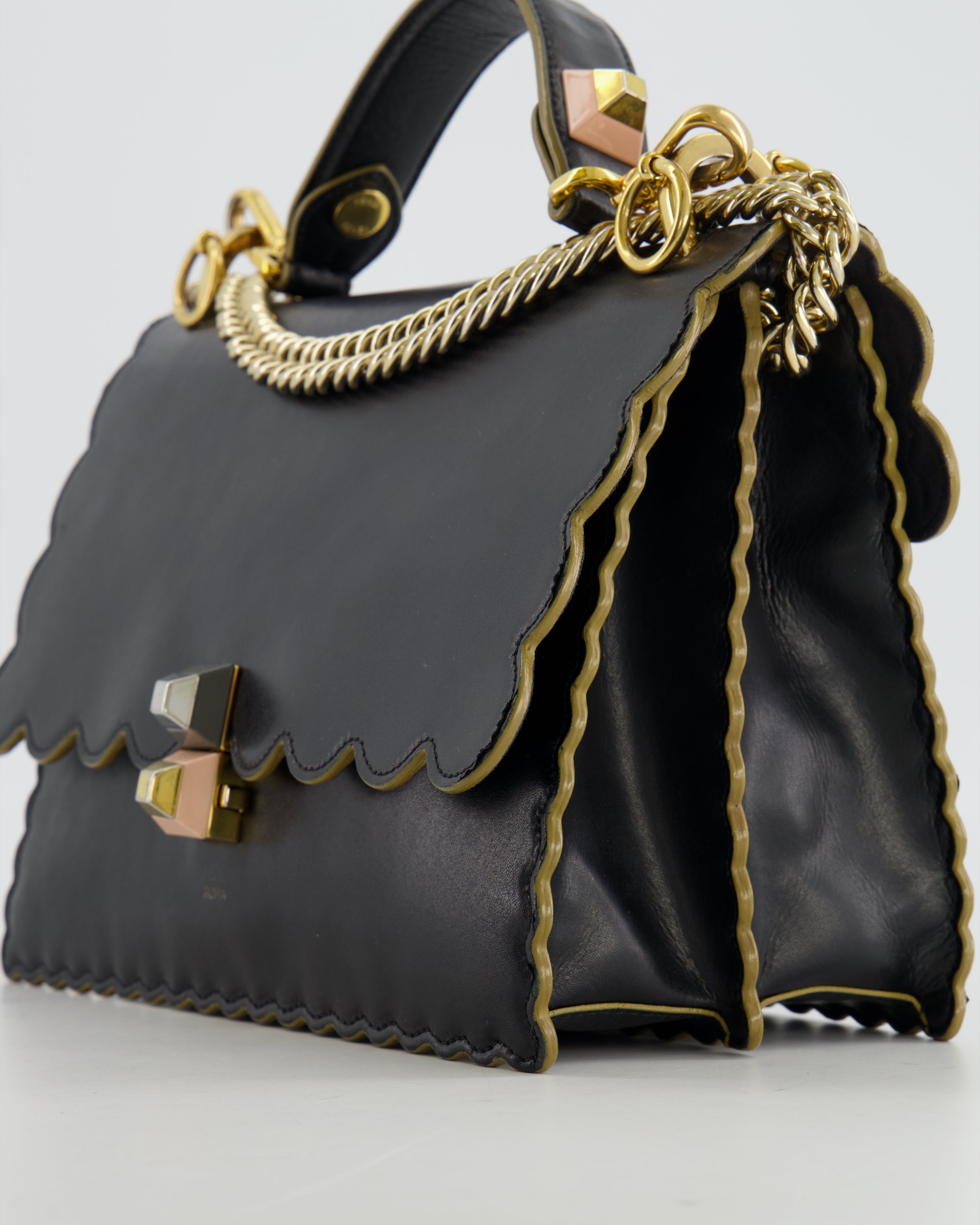 Fendi Midnight Blue Leather "Kan I" Top Handle Bag with Multicolour Hardware