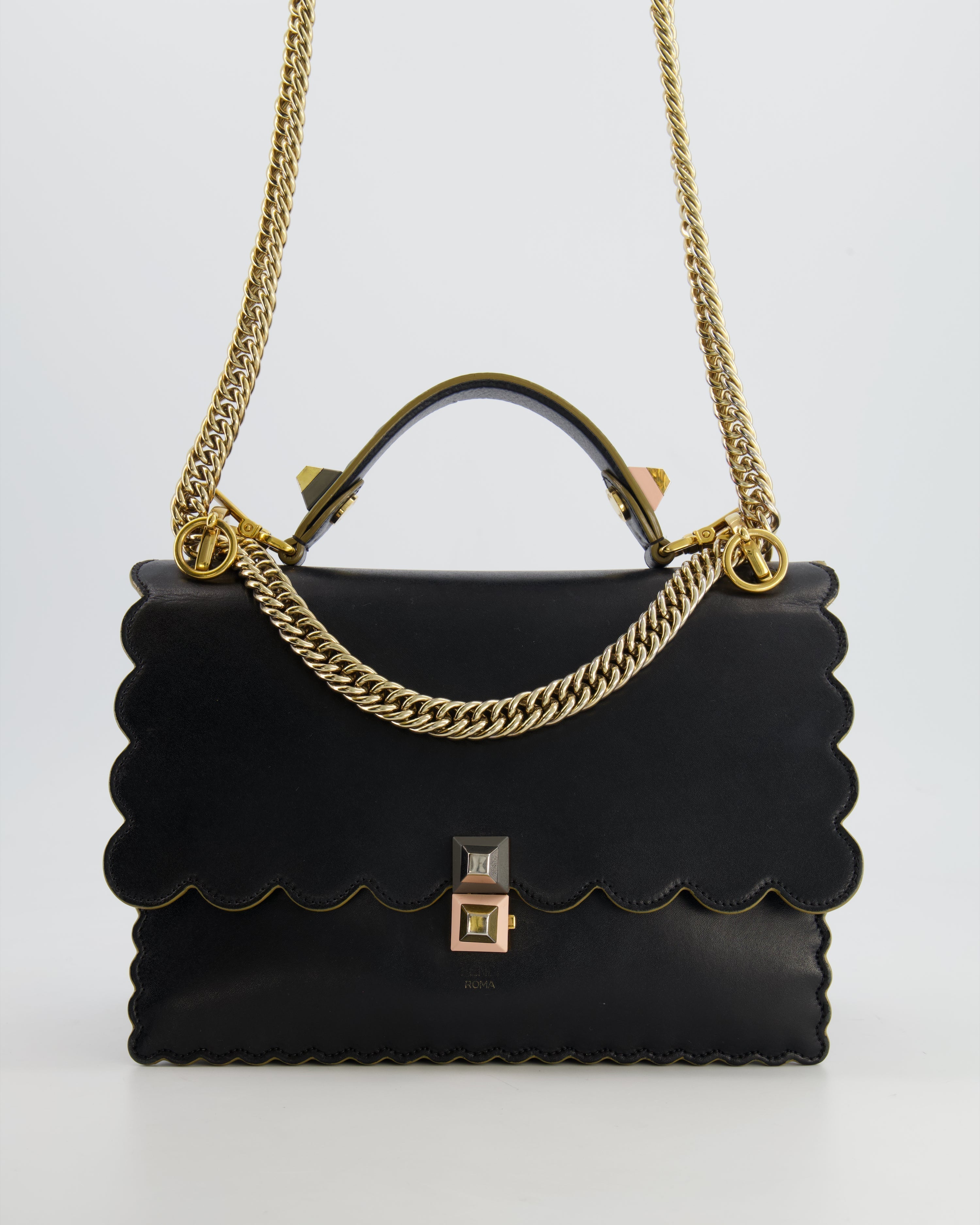Fendi Midnight Blue Leather "Kan I" Top Handle Bag with Multicolour Hardware