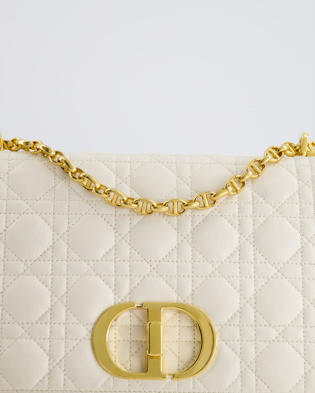 Christian Dior Ivory Large Caro Supple Cannage Calfskin Leather Flap Bag With Gold Hardware