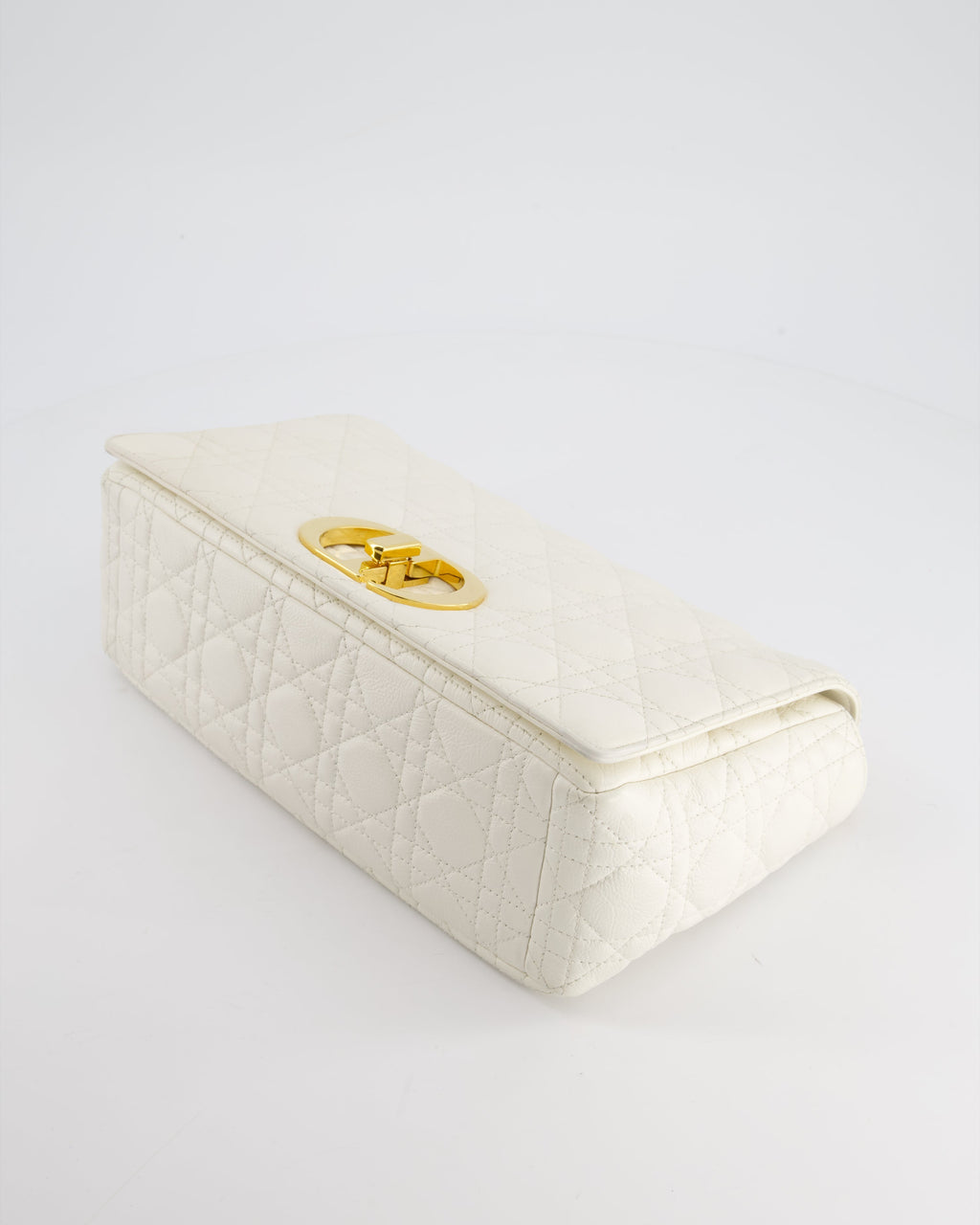 Christian Dior Ivory Large Caro Supple Cannage Calfskin Leather Flap Bag With Gold Hardware