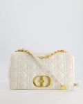 Christian Dior Ivory Large Caro Supple Cannage Calfskin Leather Flap Bag With Gold Hardware