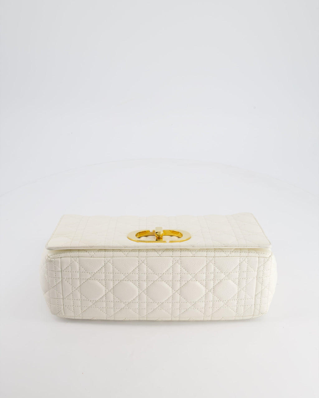 Christian Dior Ivory Large Caro Supple Cannage Calfskin Leather Flap Bag With Gold Hardware