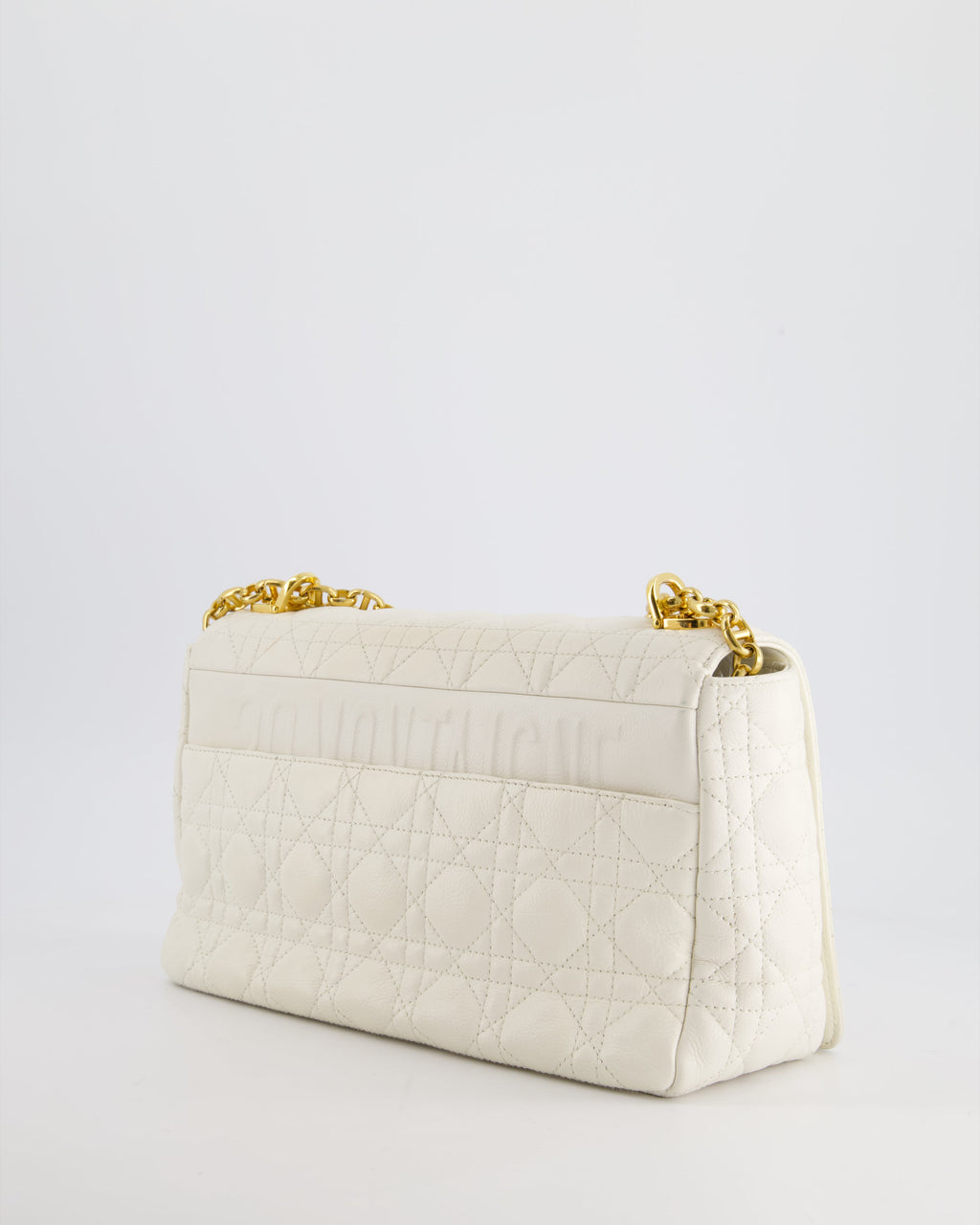 Christian Dior Ivory Large Caro Supple Cannage Calfskin Leather Flap Bag With Gold Hardware