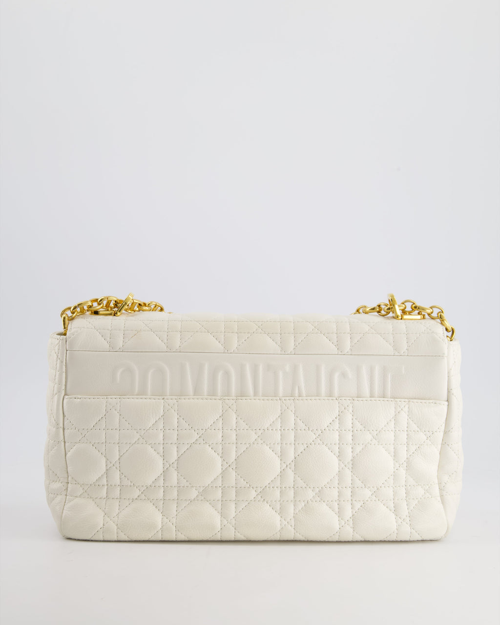 Christian Dior Ivory Large Caro Supple Cannage Calfskin Leather Flap Bag With Gold Hardware