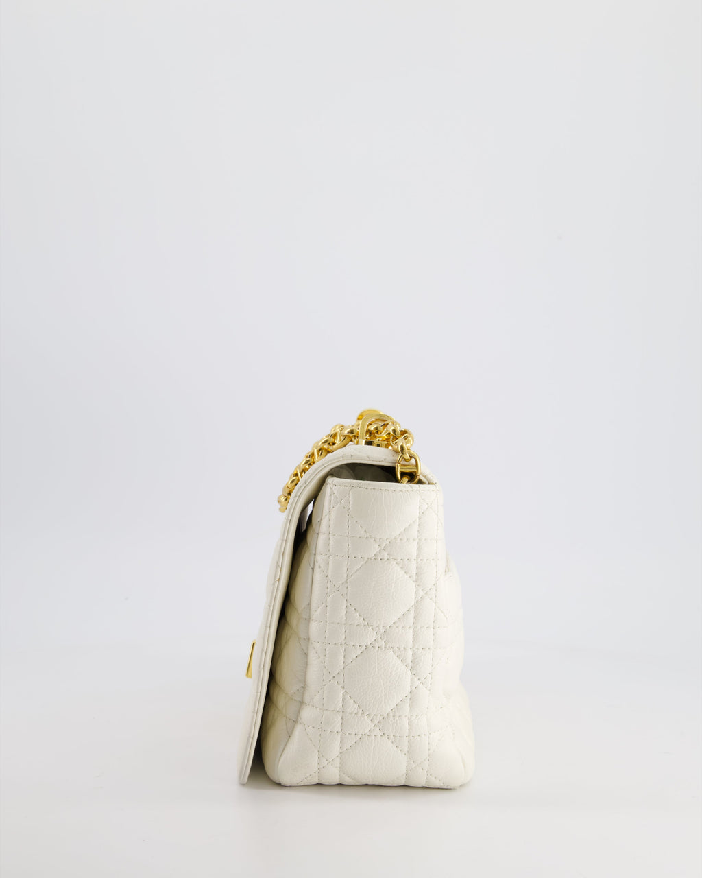 Christian Dior Ivory Large Caro Supple Cannage Calfskin Leather Flap Bag With Gold Hardware