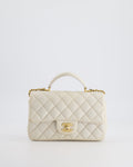 Chanel Off-White Mini Rectangular Top Handle Flap Bag in Lambskin Leather with Brushed Gold Hardware