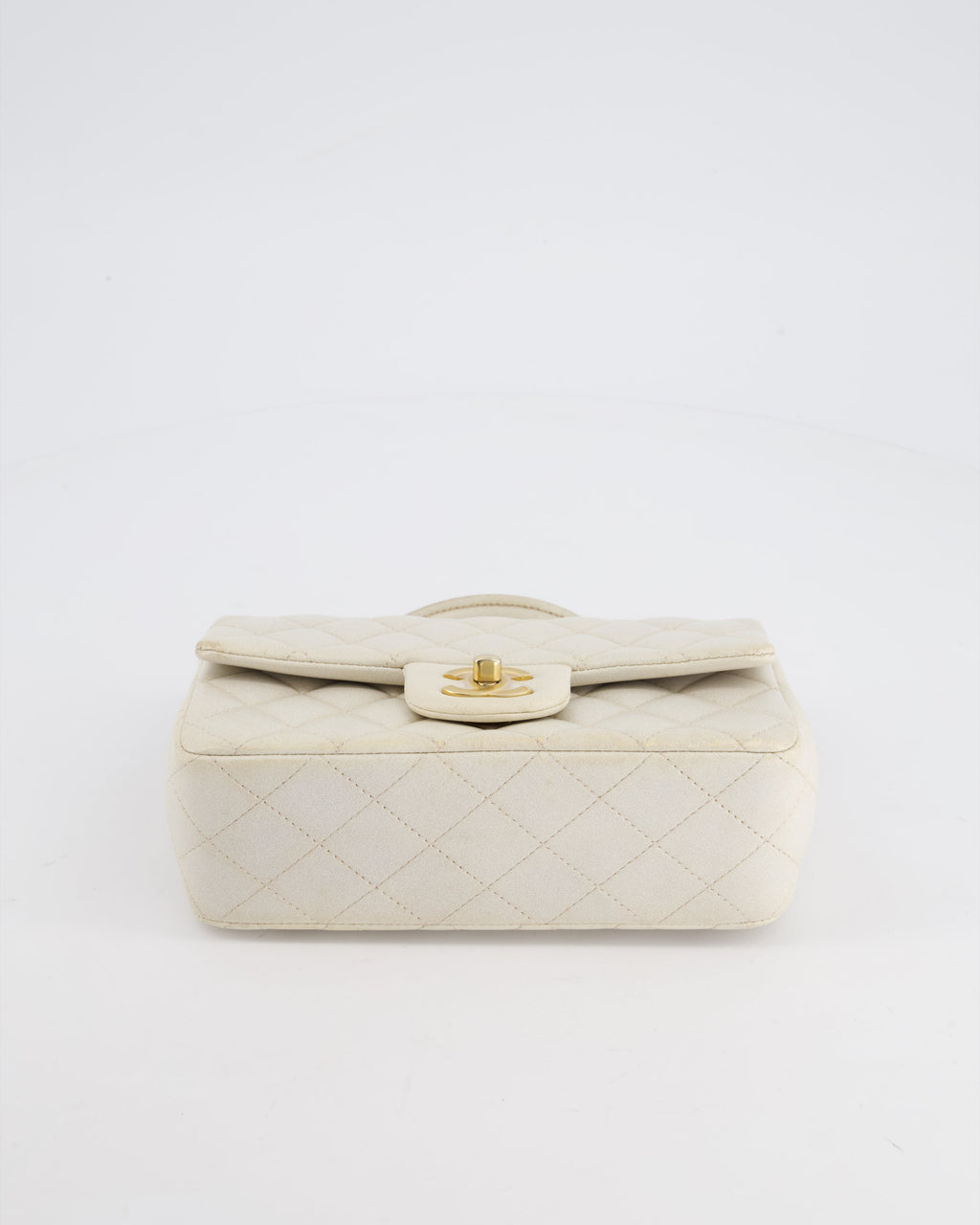 Chanel Off-White Mini Rectangular Top Handle Flap Bag in Lambskin Leather with Brushed Gold Hardware