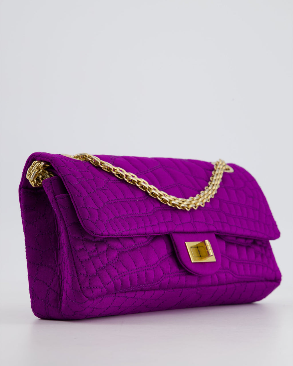 Chanel Purple Small Satin Croc Embossed 2.55 Reissue with Brushed Gold Hardware