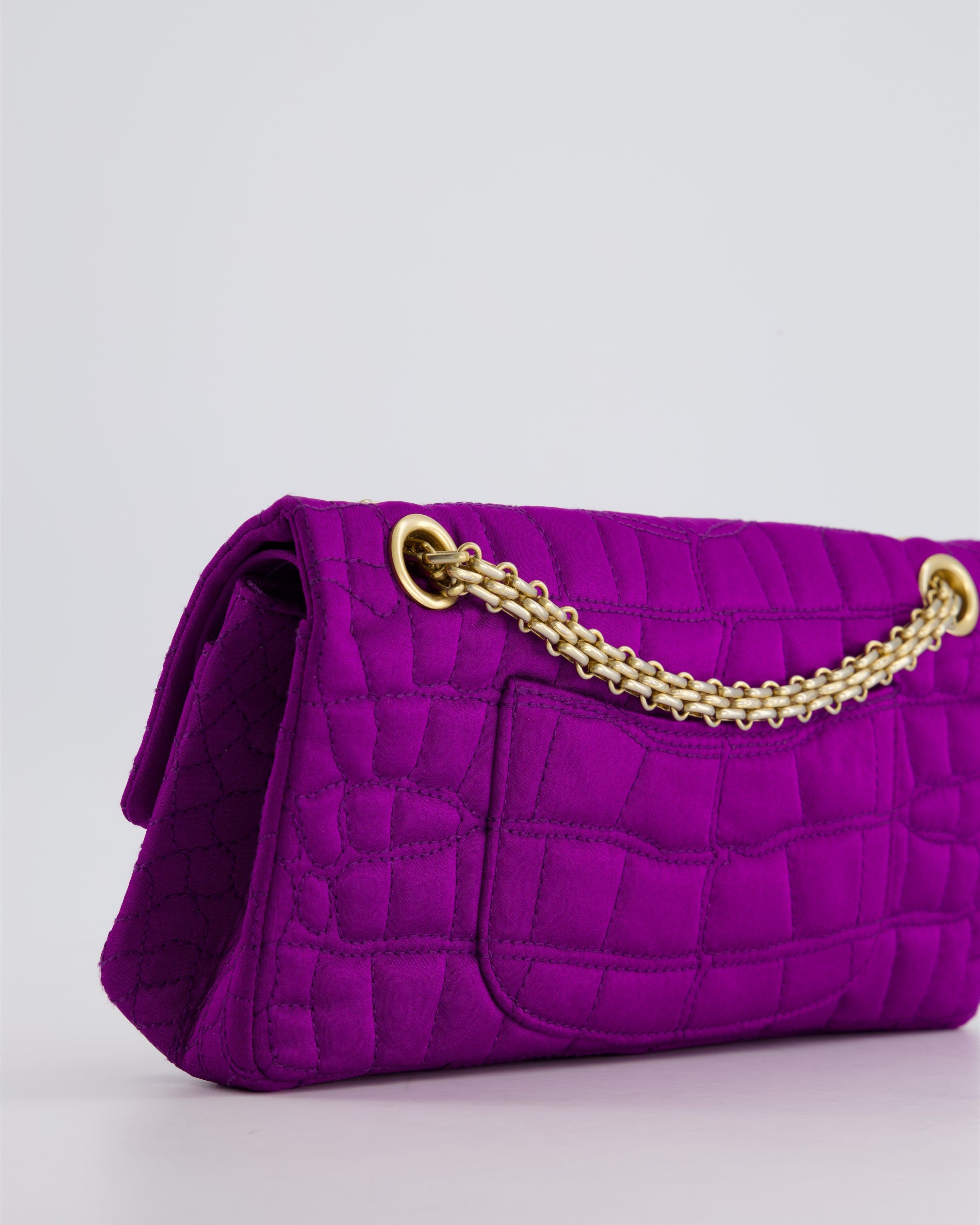 Chanel Purple Small Satin Croc Embossed 2.55 Reissue with Brushed Gold Hardware