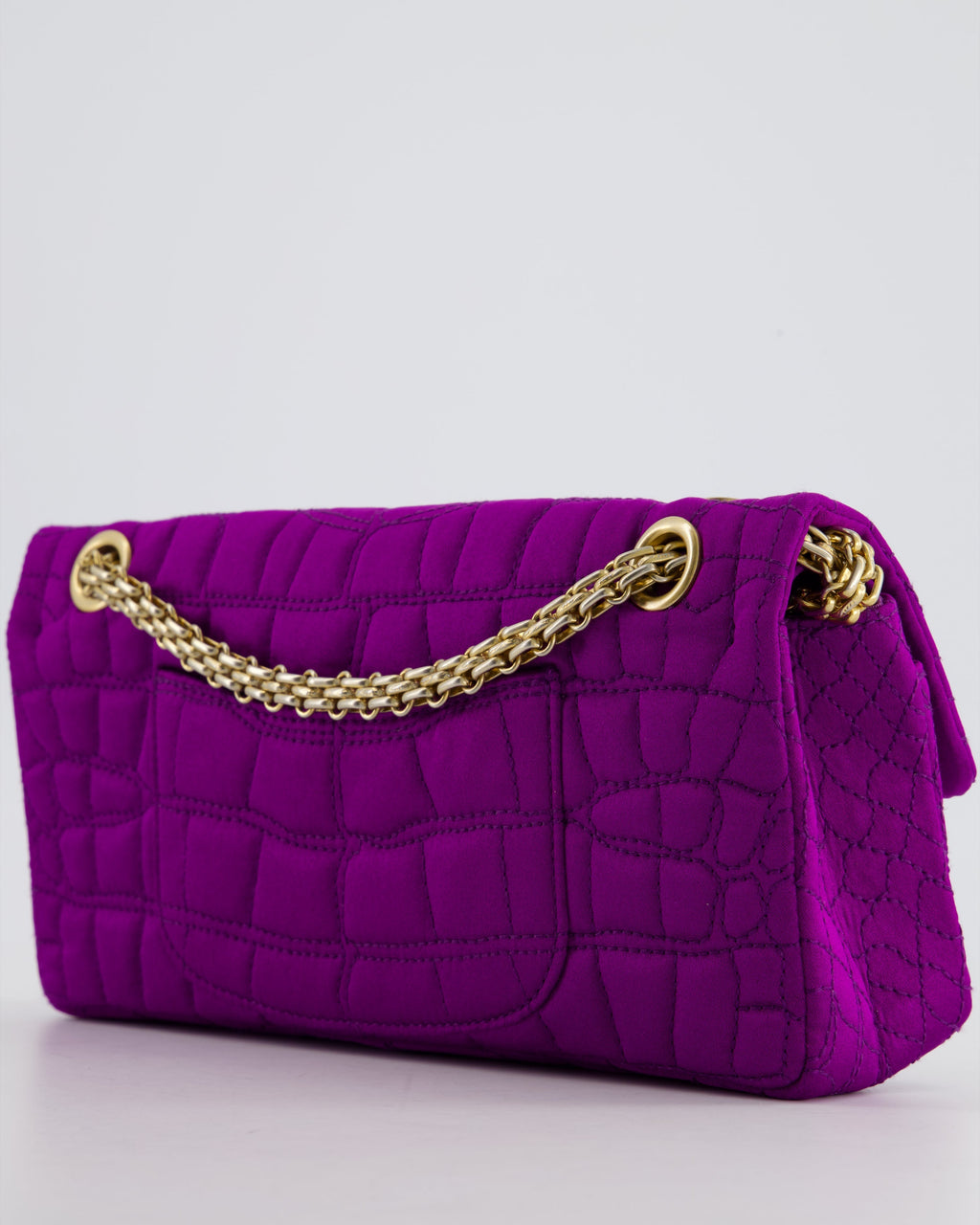 Chanel Purple Small Satin Croc Embossed 2.55 Reissue with Brushed Gold Hardware