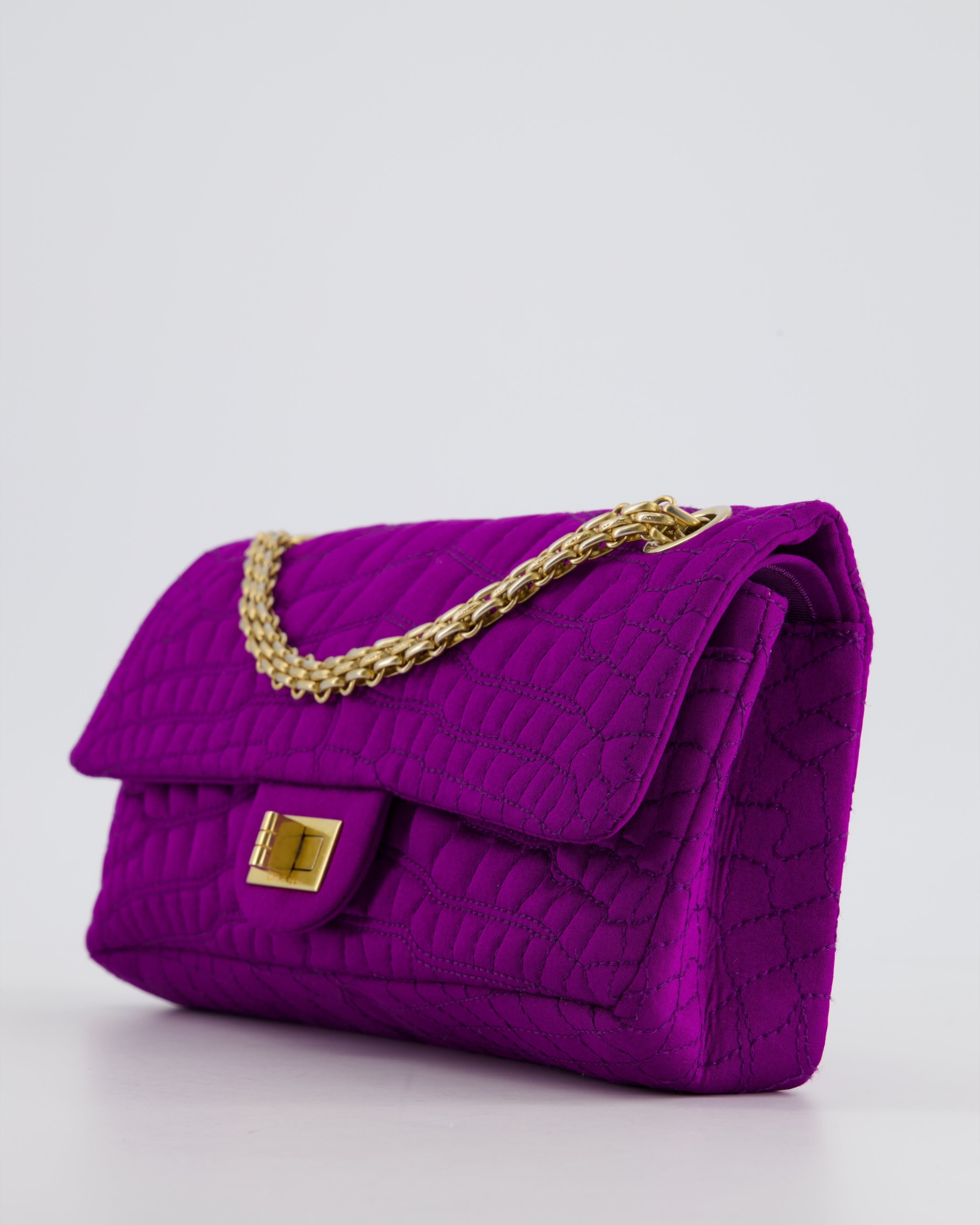 Chanel Purple Small Satin Croc Embossed 2.55 Reissue with Brushed Gold Hardware