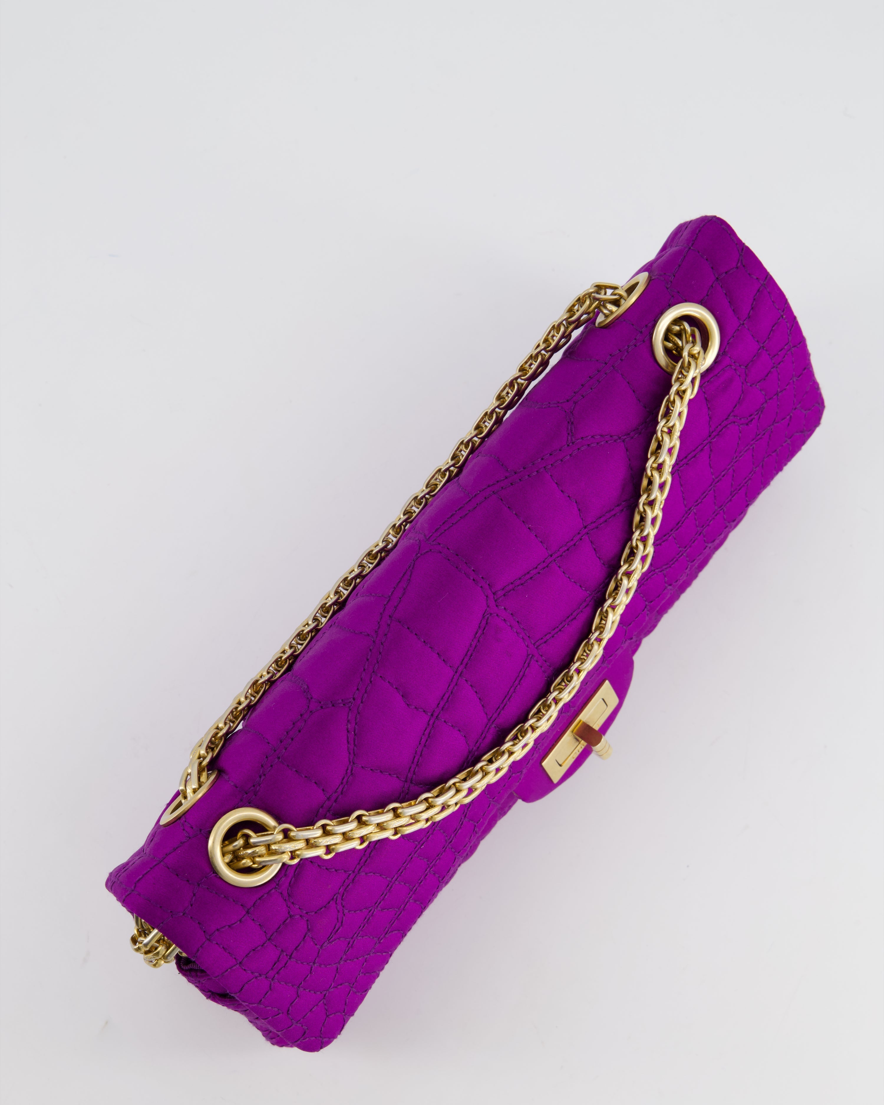 Chanel Purple Small Satin Croc Embossed 2.55 Reissue with Brushed Gold Hardware