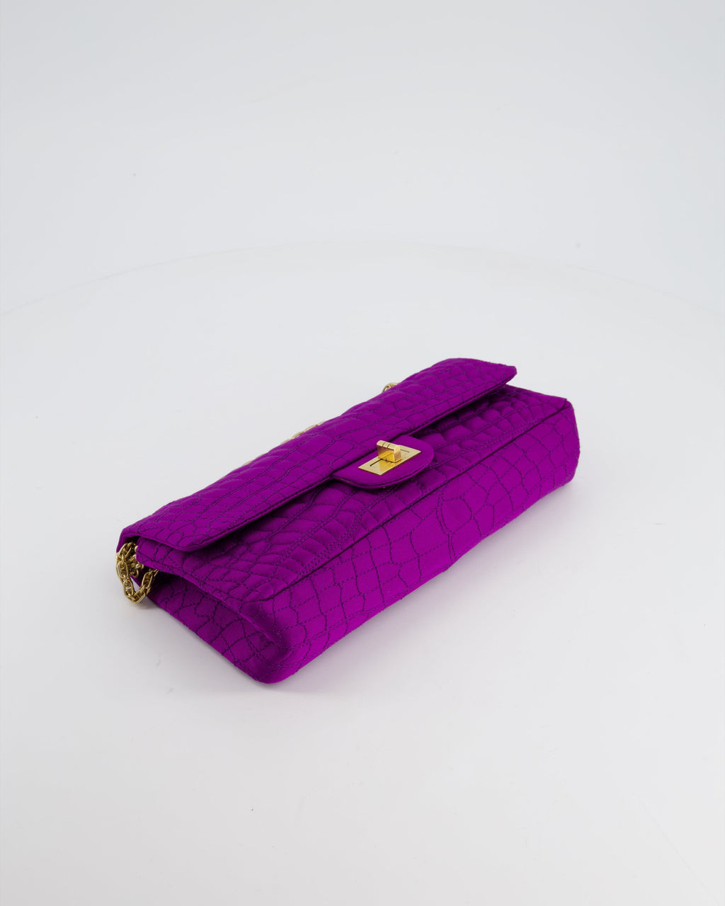 Chanel Purple Small Satin Croc Embossed 2.55 Reissue with Brushed Gold Hardware