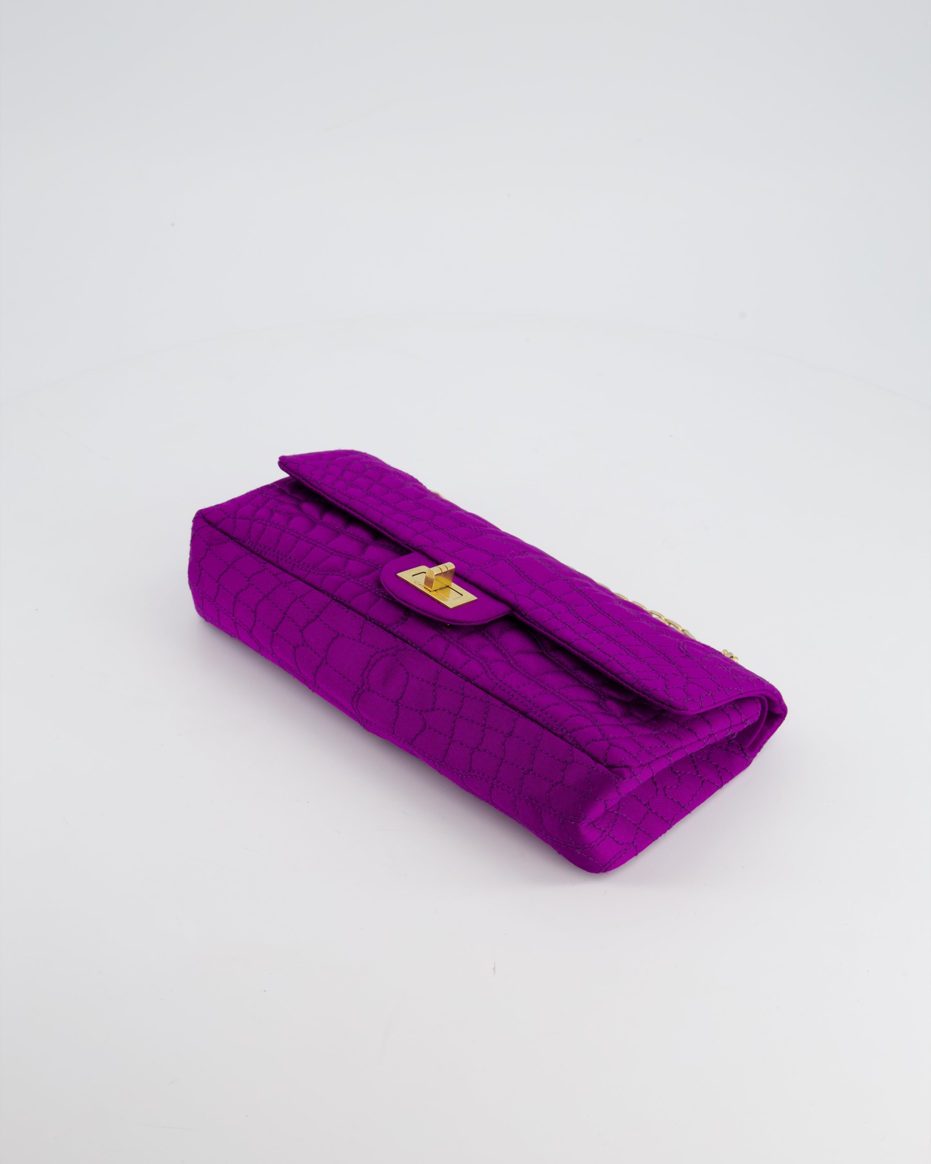 Chanel Purple Small Satin Croc Embossed 2.55 Reissue with Brushed Gold Hardware