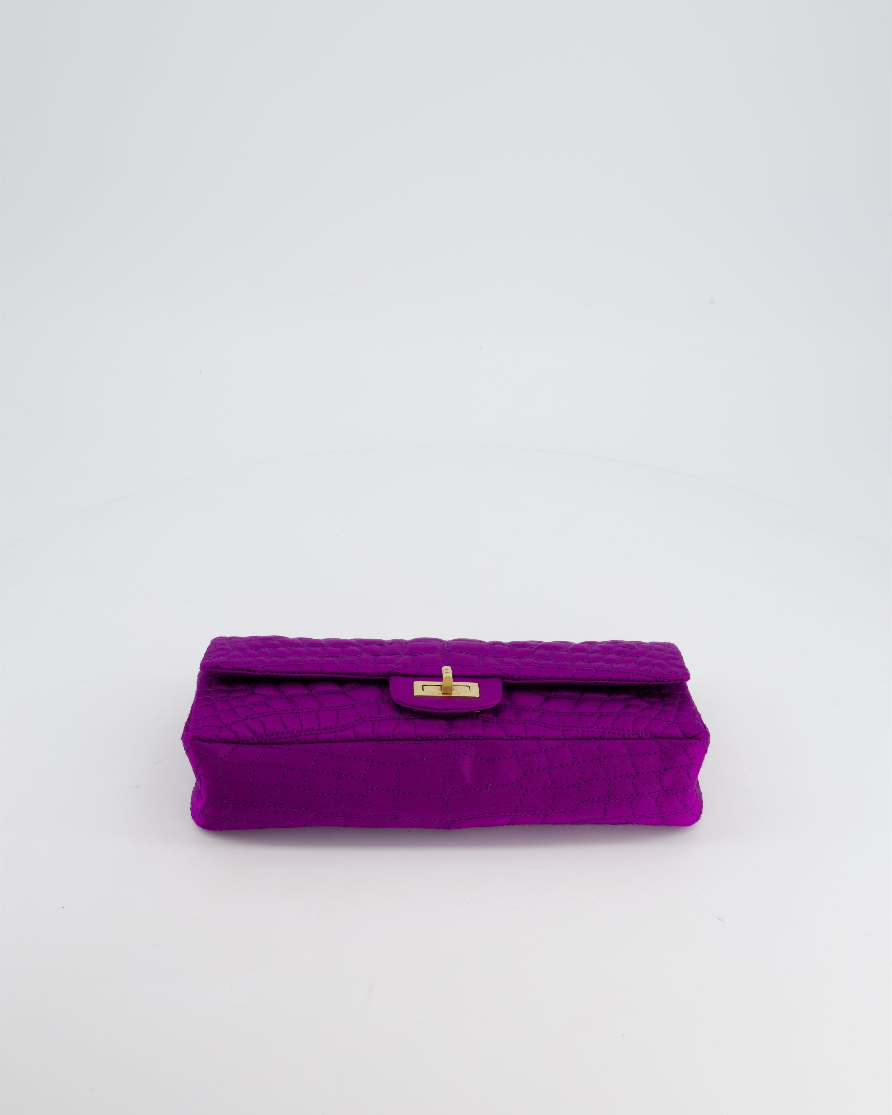 Chanel Purple Small Satin Croc Embossed 2.55 Reissue with Brushed Gold Hardware