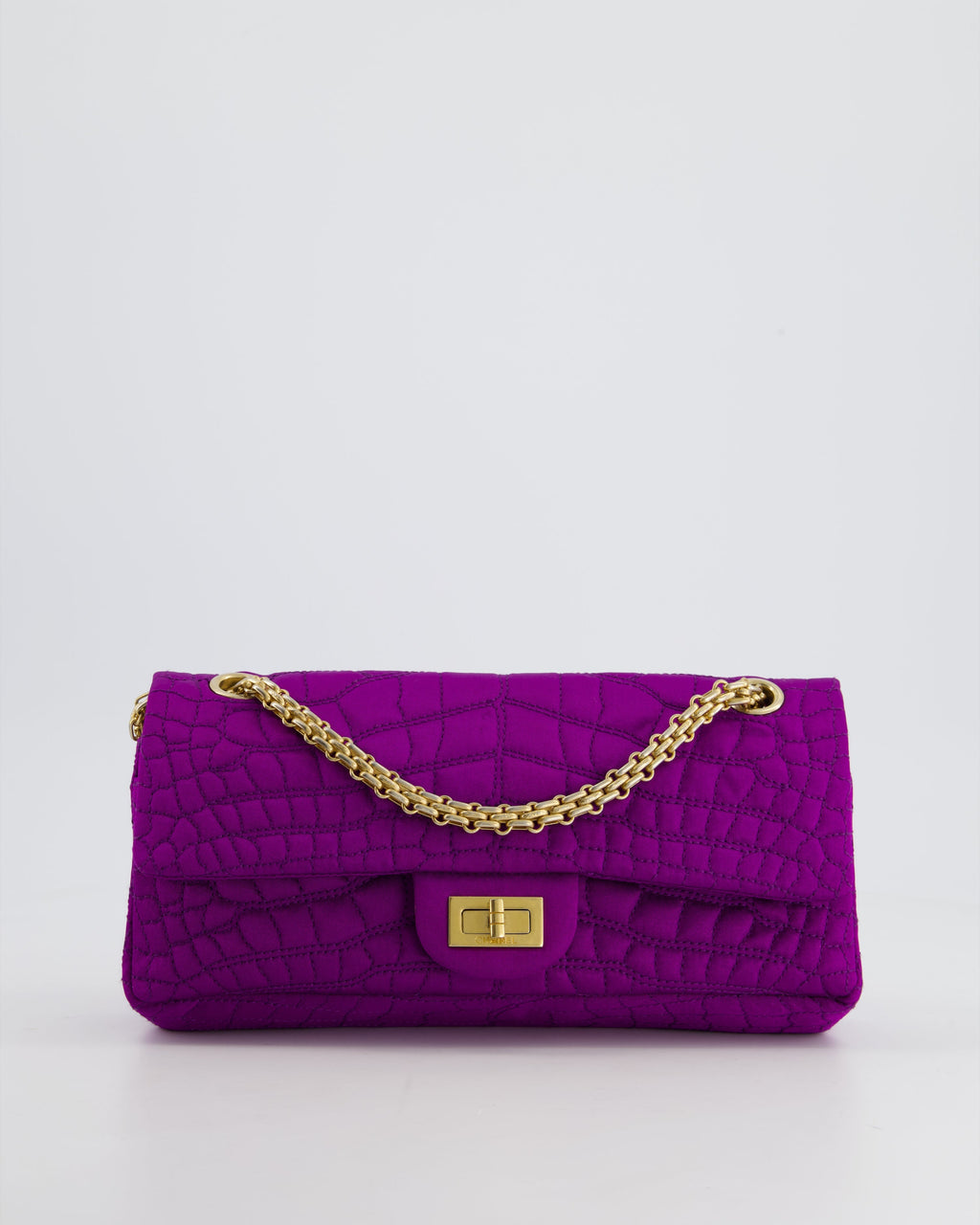Chanel Purple Small Satin Croc Embossed 2.55 Reissue with Brushed Gold Hardware
