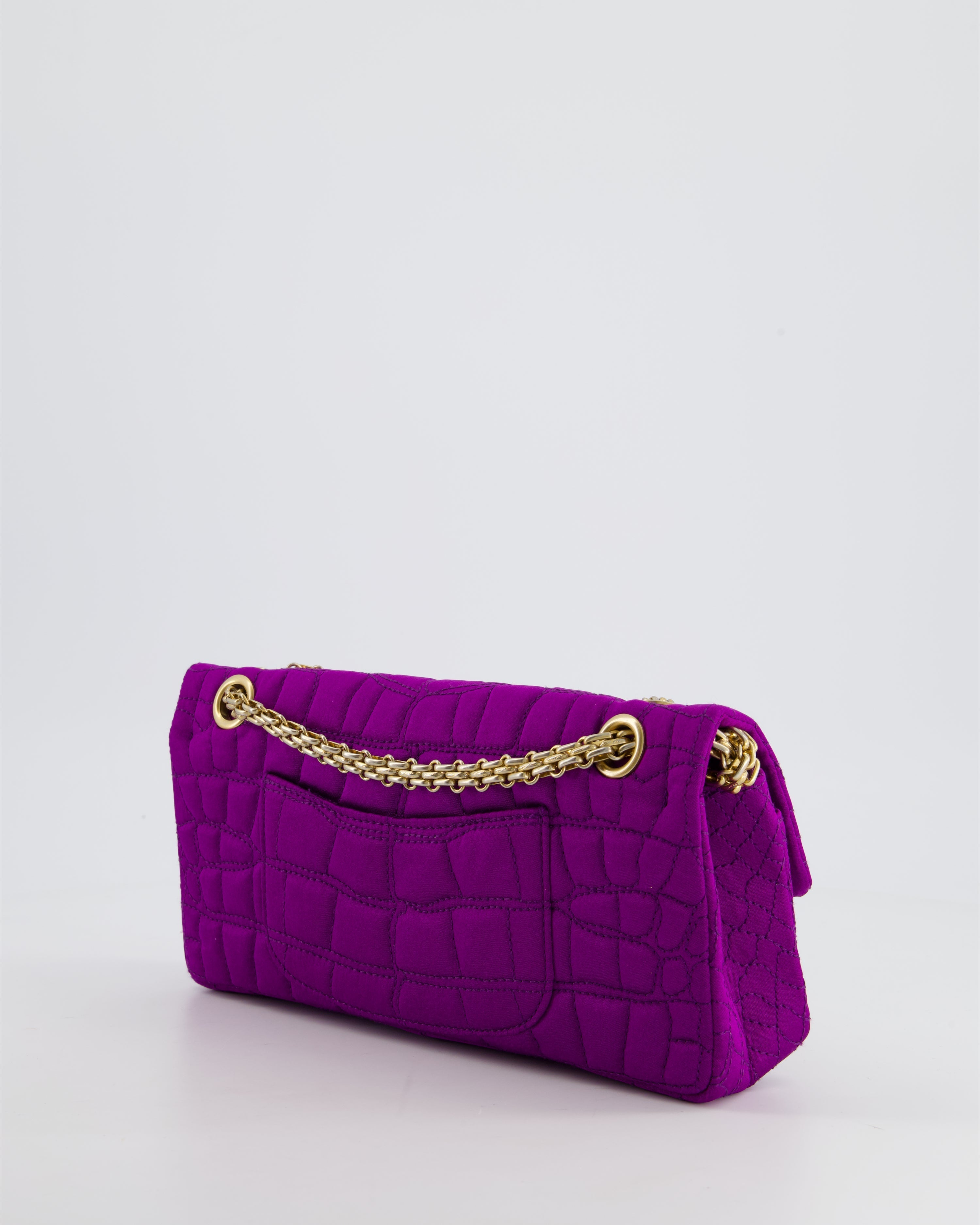 Chanel Purple Small Satin Croc Embossed 2.55 Reissue with Brushed Gold Hardware