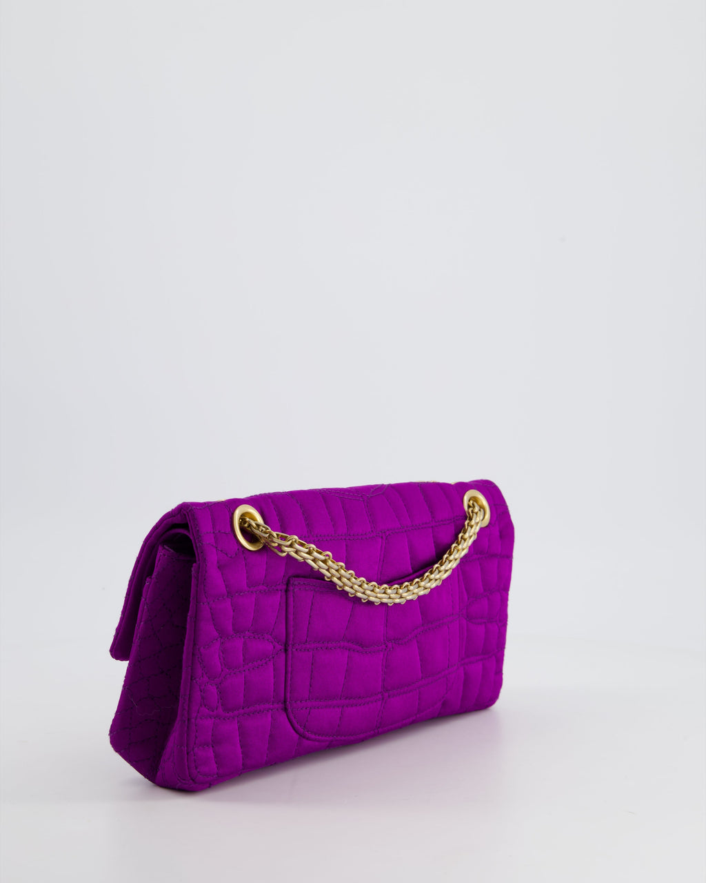 Chanel Purple Small Satin Croc Embossed 2.55 Reissue with Brushed Gold Hardware