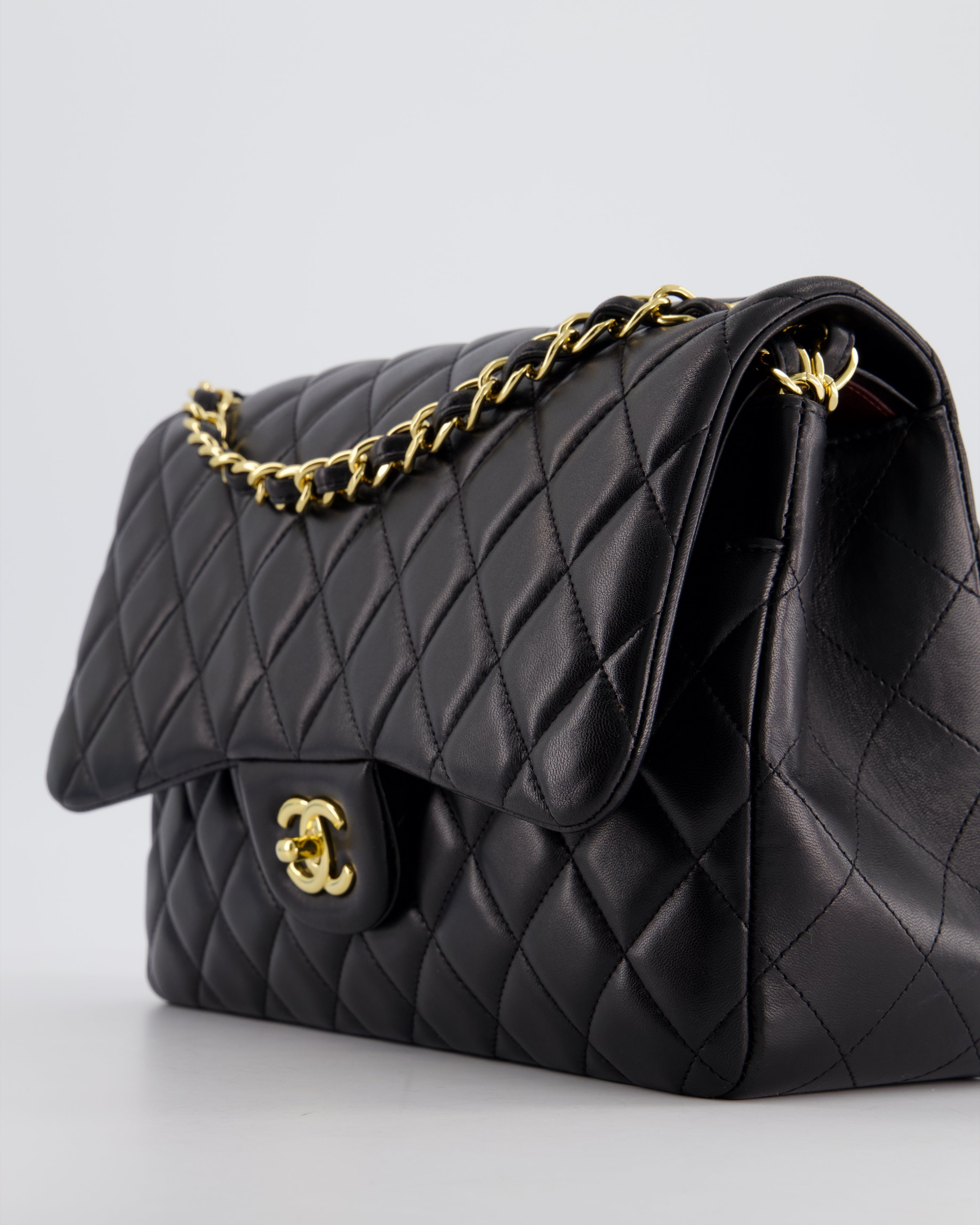Chanel Black Jumbo Classic Double Flap Bag in Lambskin Leather with Gold Hardware