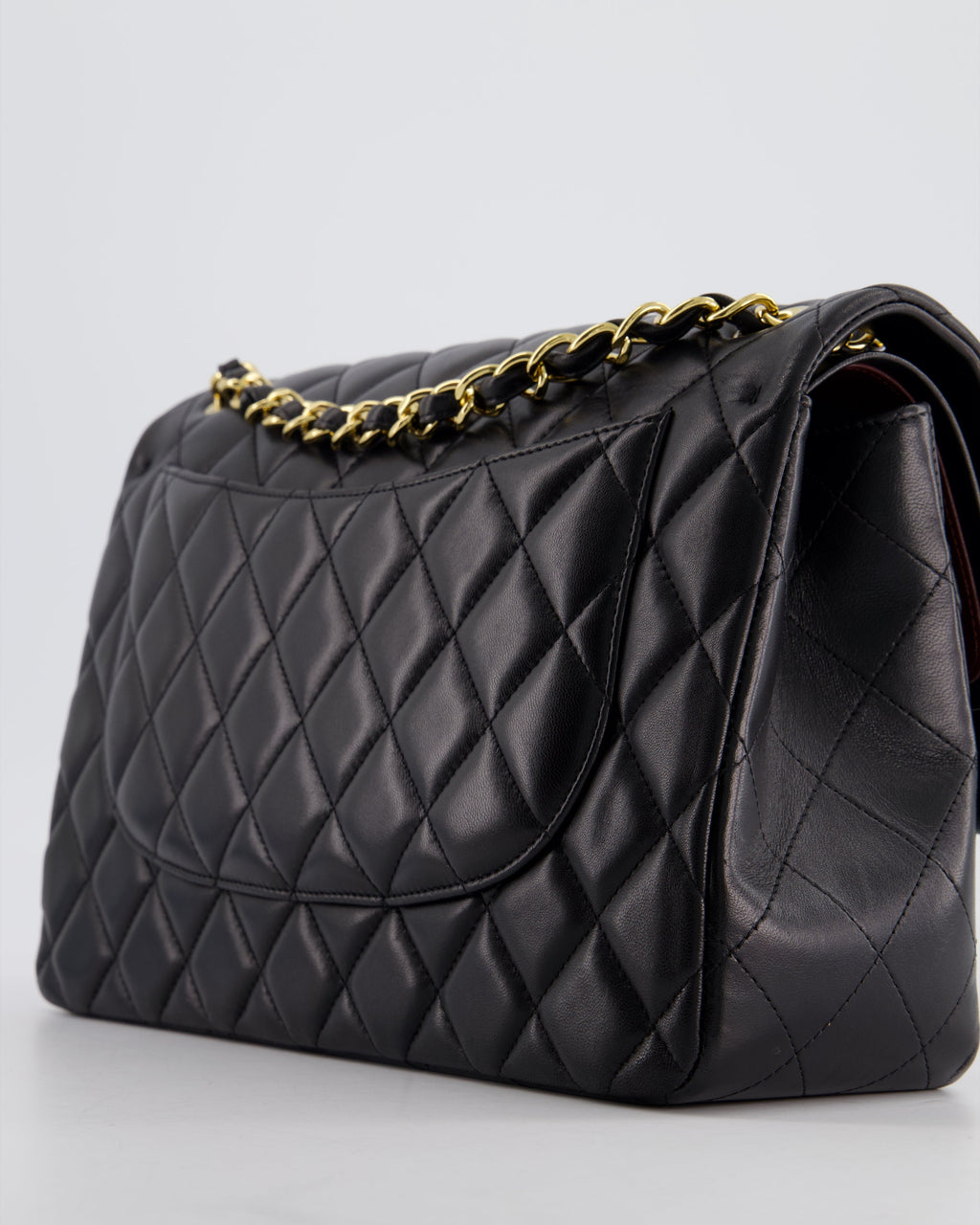Chanel Black Jumbo Classic Double Flap Bag in Lambskin Leather with Gold Hardware