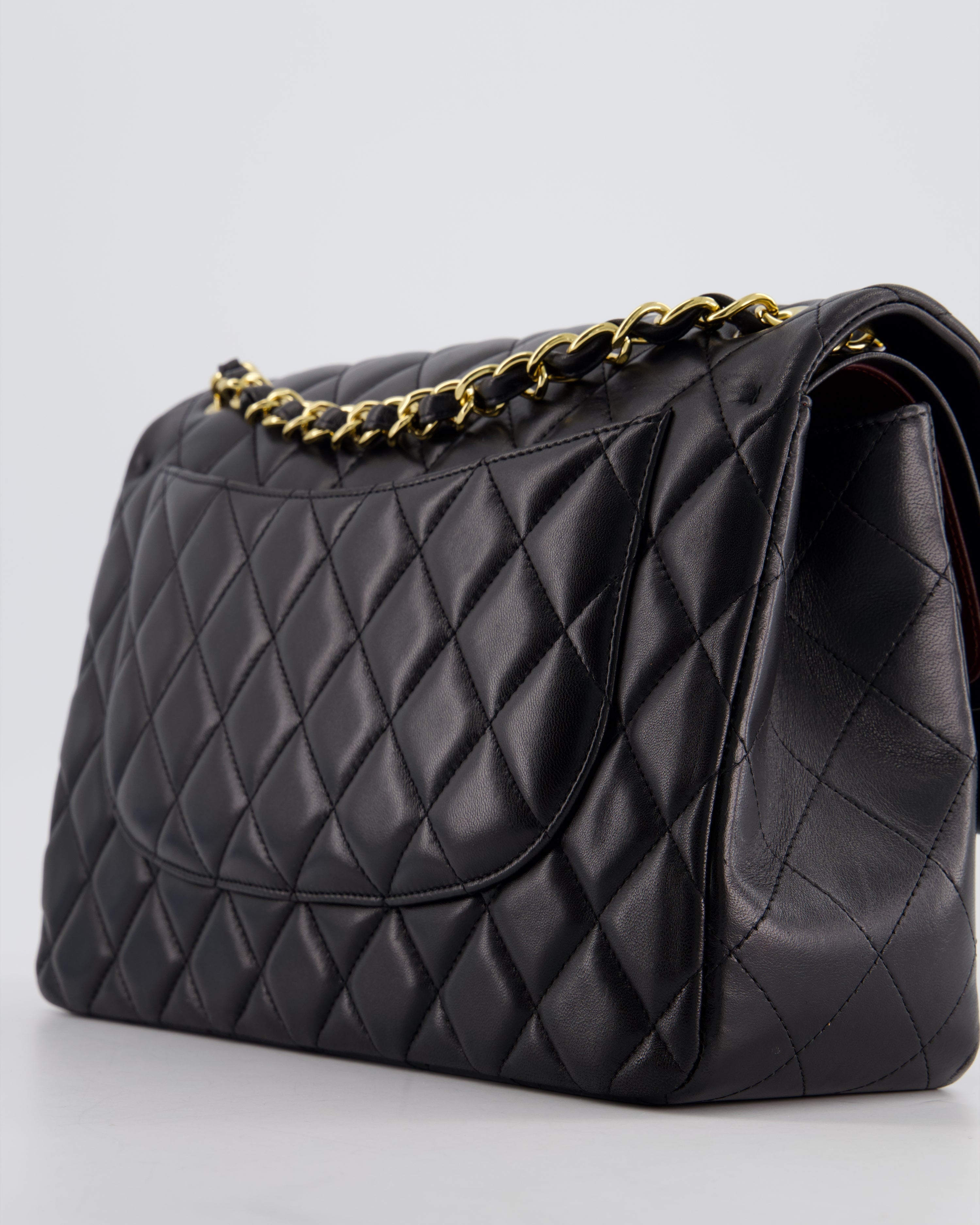 Chanel Black Jumbo Classic Double Flap Bag in Lambskin Leather with Gold Hardware