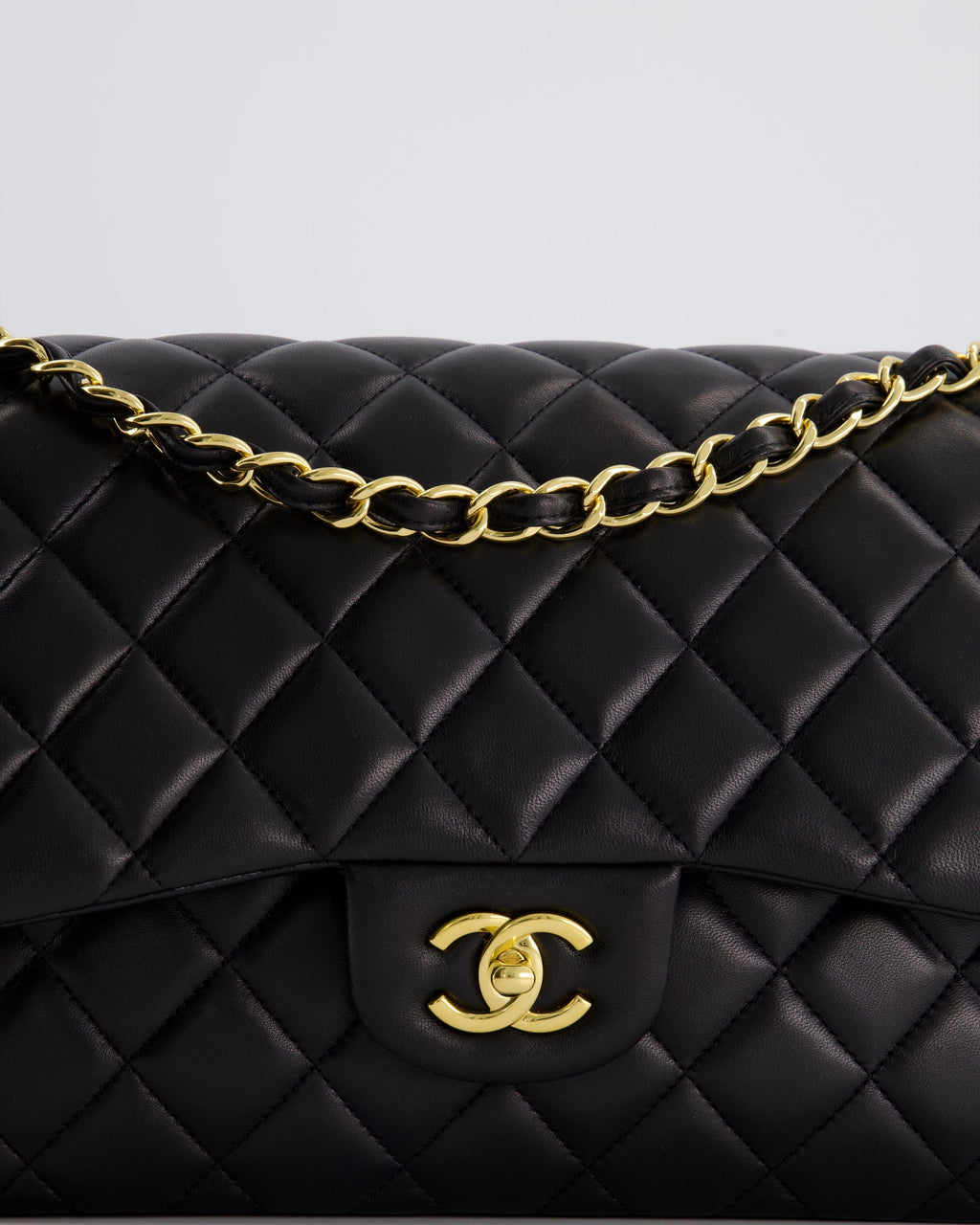 Chanel Black Jumbo Classic Double Flap Bag in Lambskin Leather with Gold Hardware