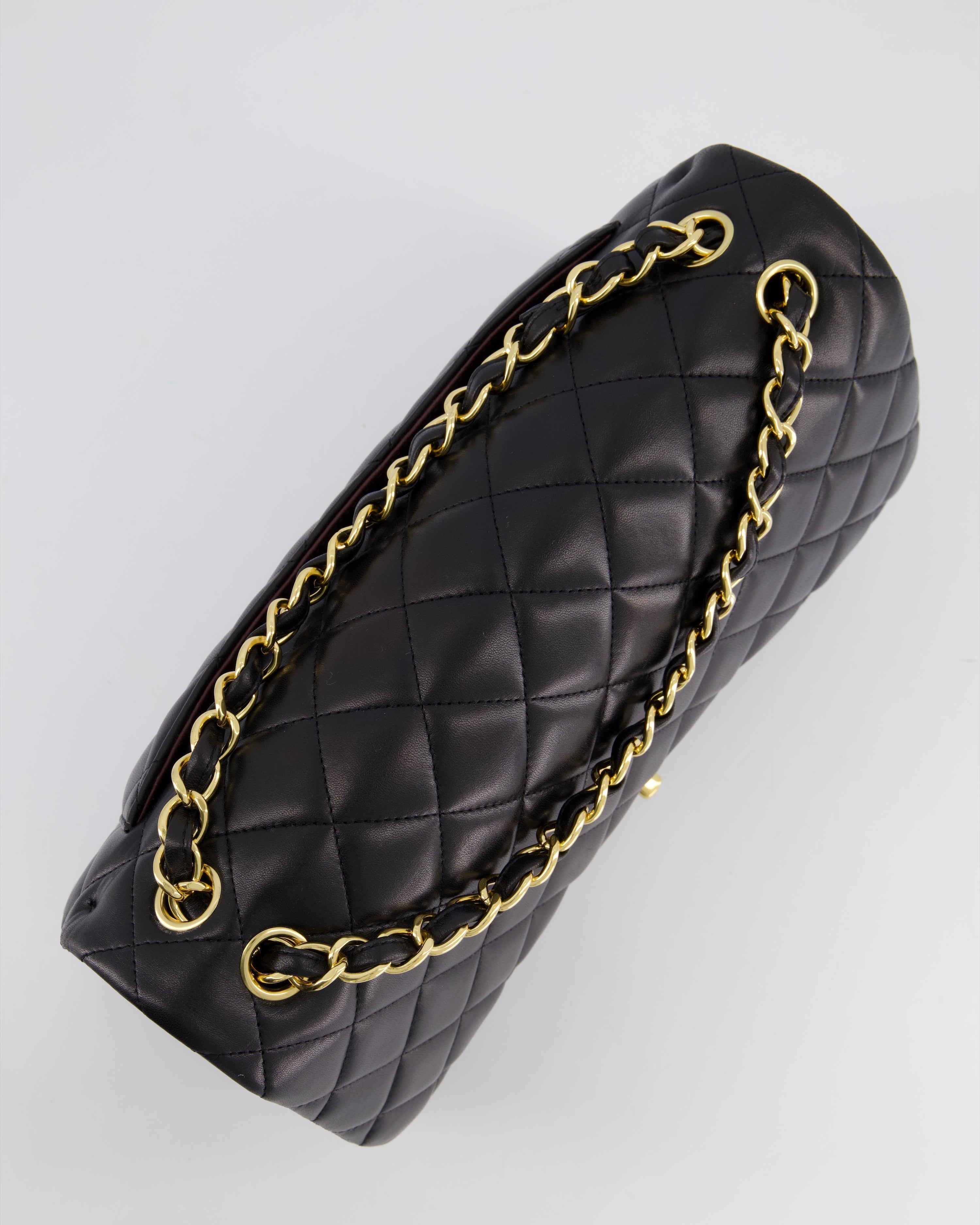 Chanel Black Jumbo Classic Double Flap Bag in Lambskin Leather with Gold Hardware