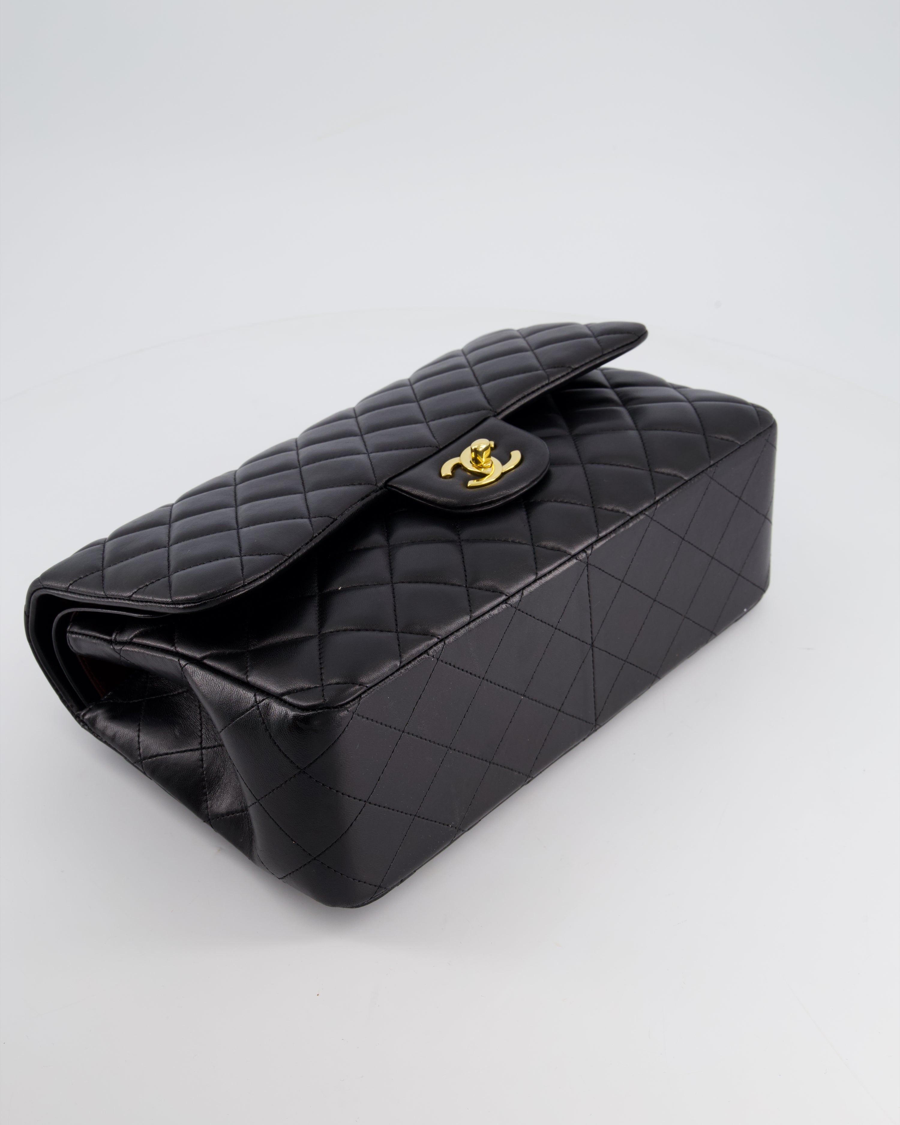 Chanel Black Jumbo Classic Double Flap Bag in Lambskin Leather with Gold Hardware