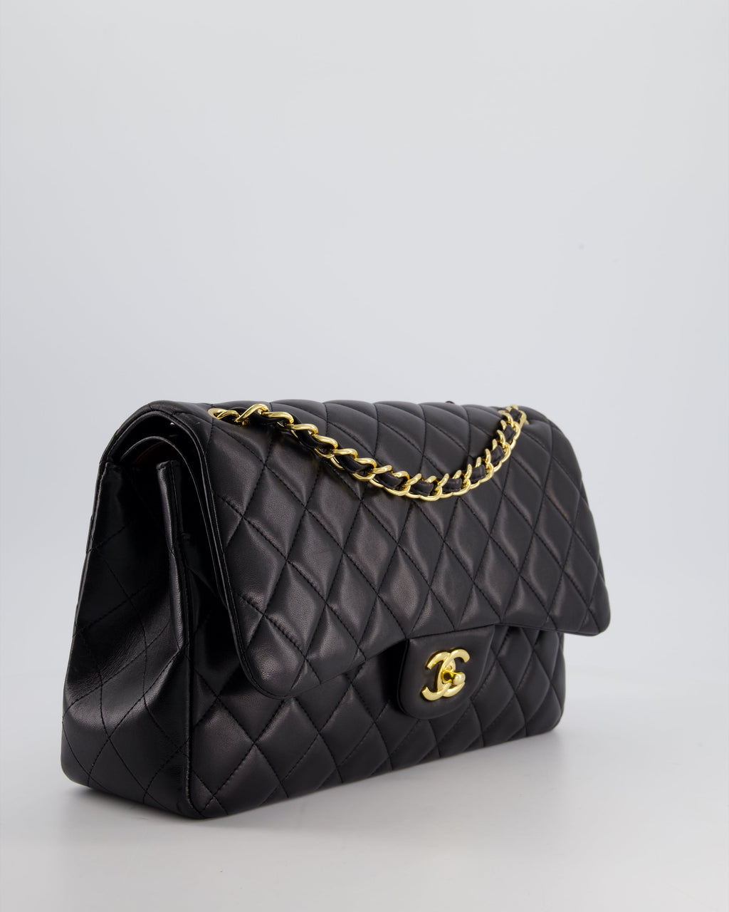 Chanel Black Jumbo Classic Double Flap Bag in Lambskin Leather with Gold Hardware