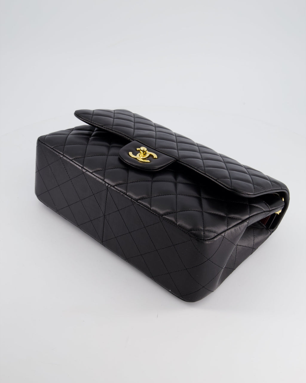 Chanel Black Jumbo Classic Double Flap Bag in Lambskin Leather with Gold Hardware