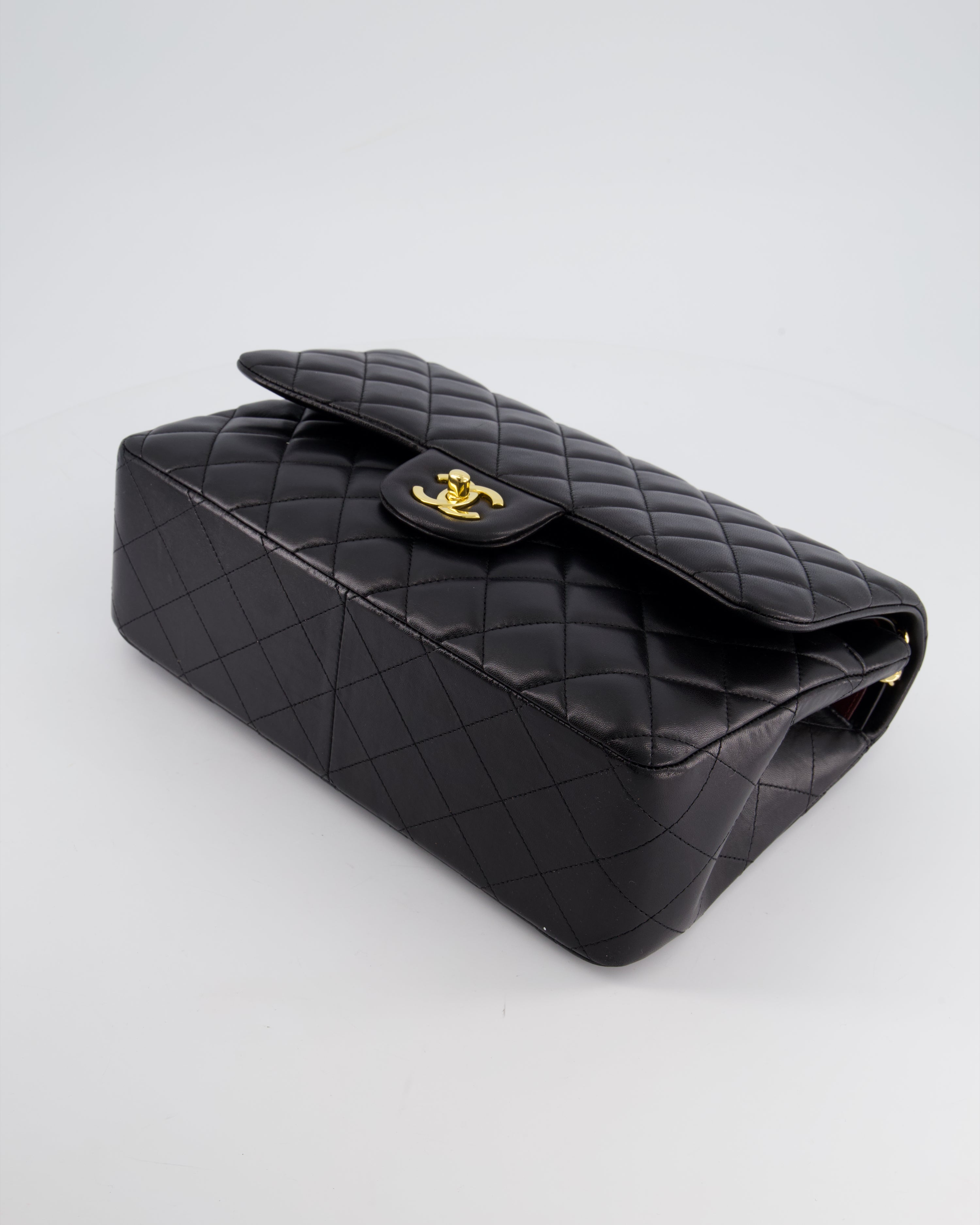 Chanel Black Jumbo Classic Double Flap Bag in Lambskin Leather with Gold Hardware
