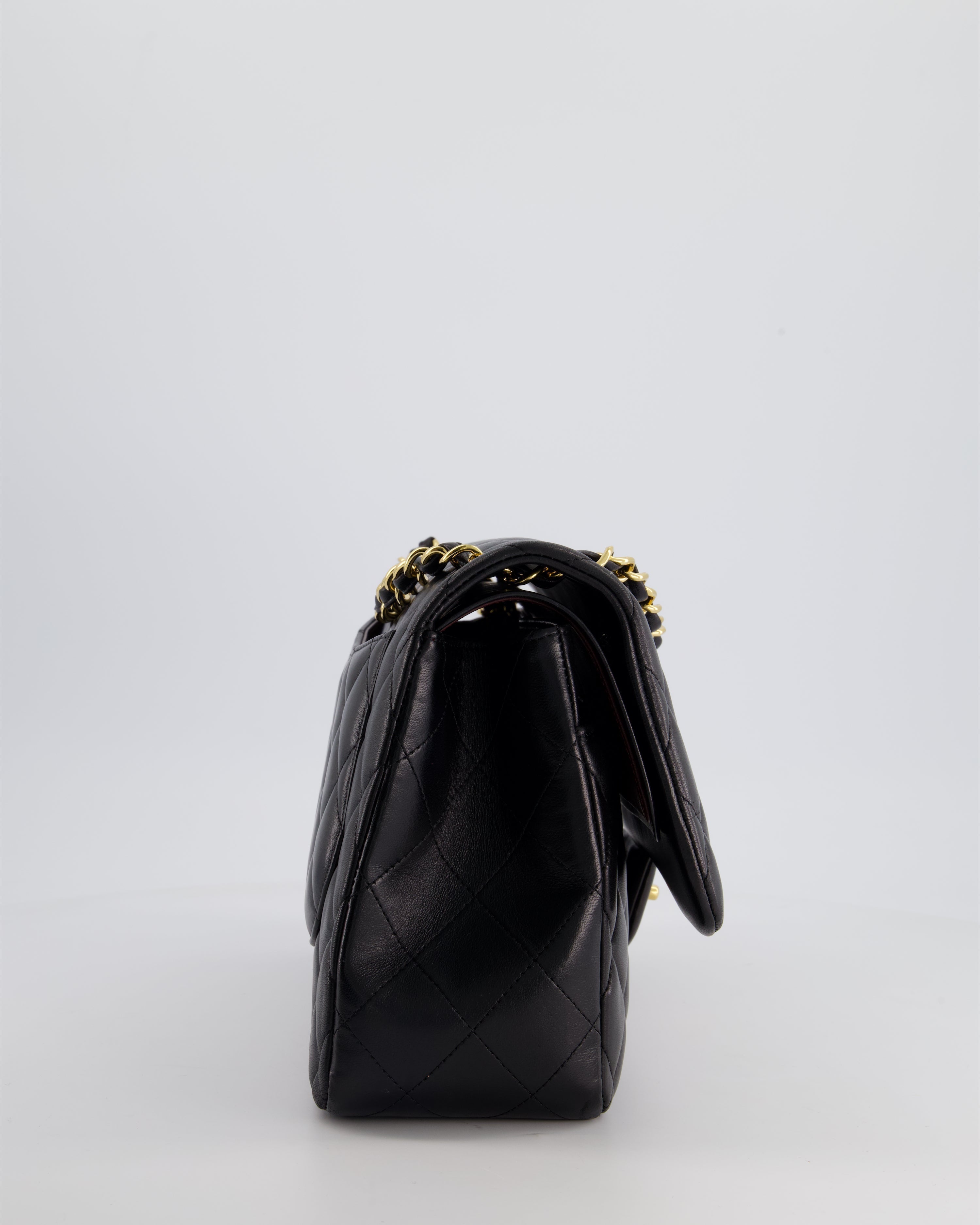 Chanel Black Jumbo Classic Double Flap Bag in Lambskin Leather with Gold Hardware