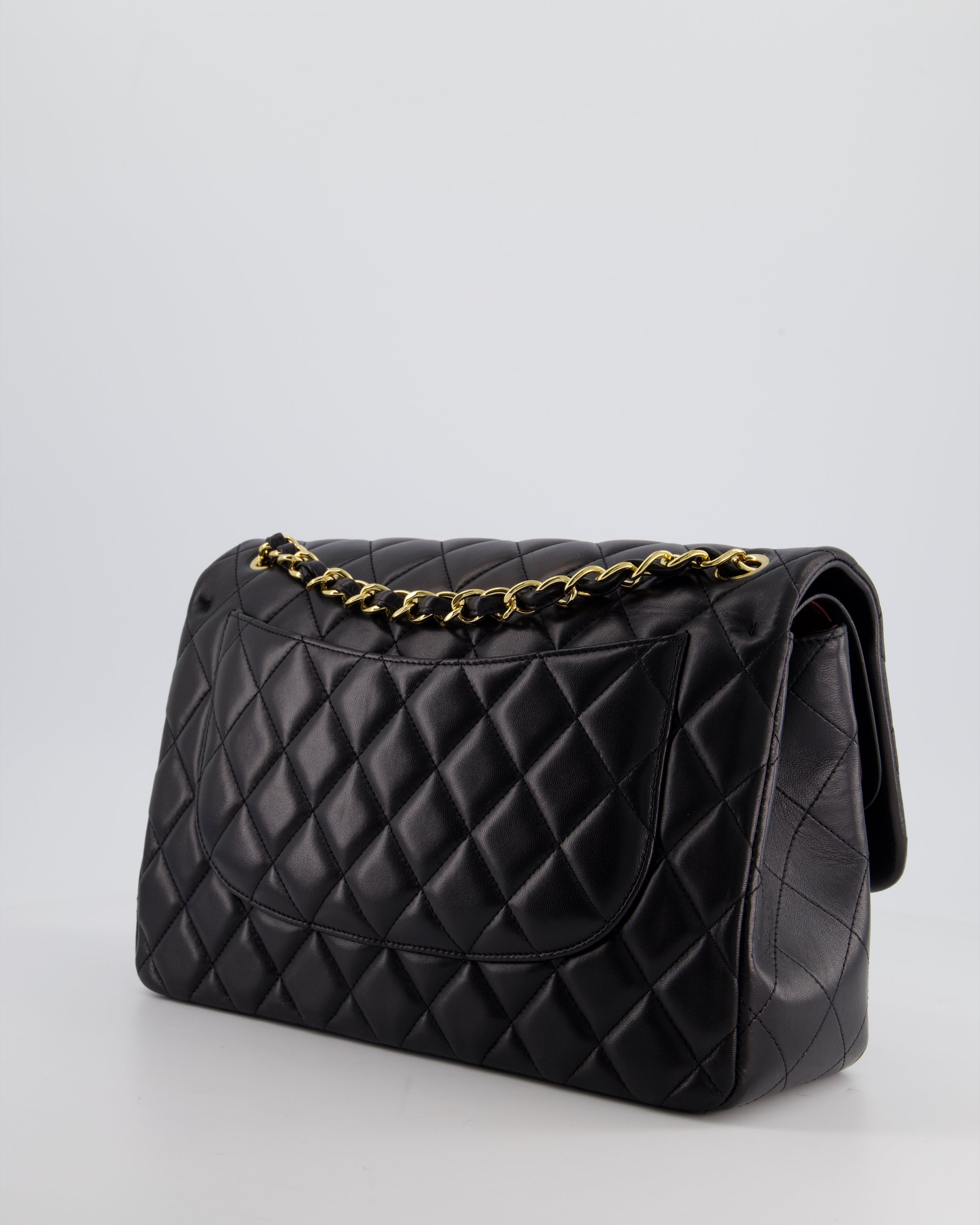 Chanel Black Jumbo Classic Double Flap Bag in Lambskin Leather with Gold Hardware