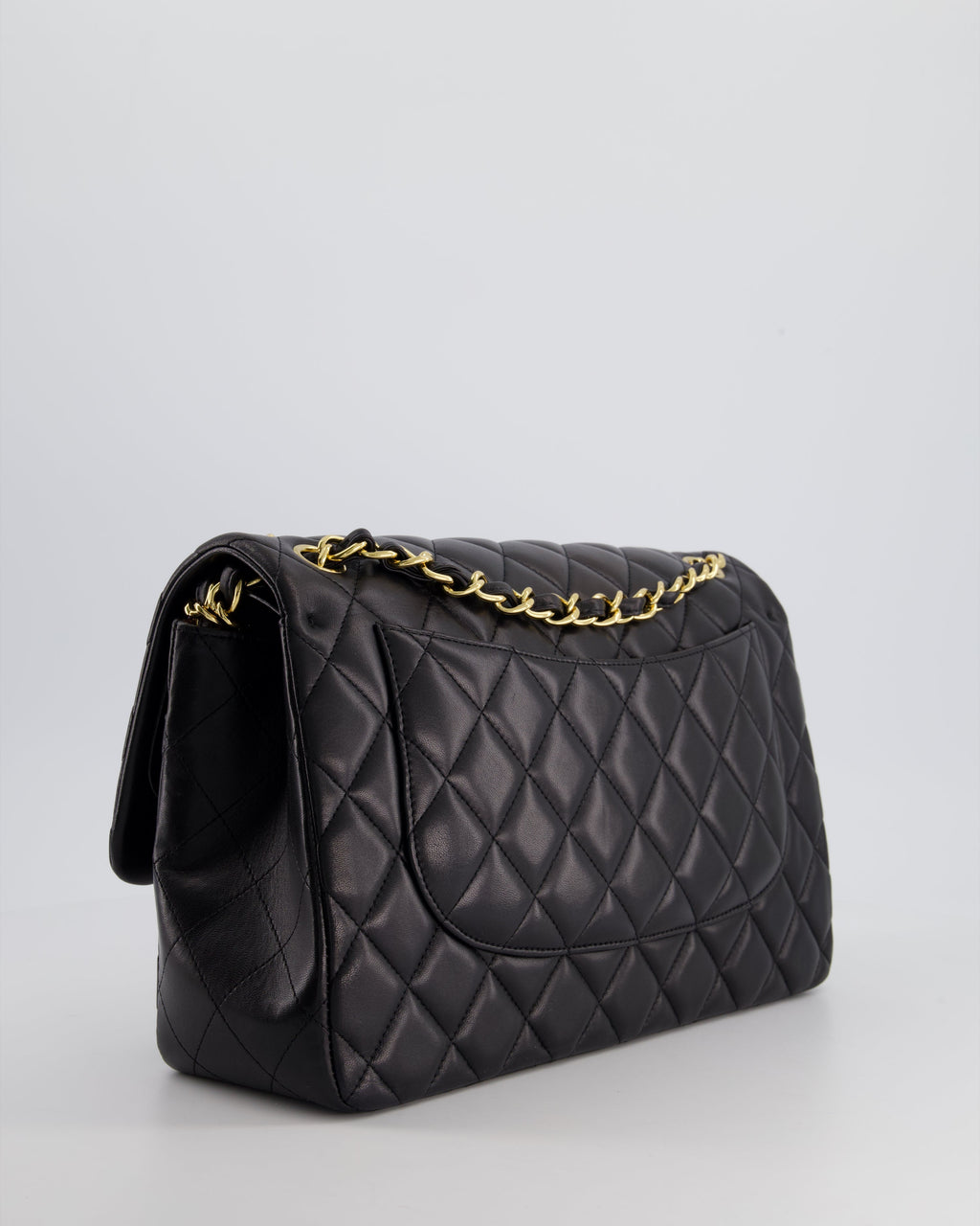 Chanel Black Jumbo Classic Double Flap Bag in Lambskin Leather with Gold Hardware