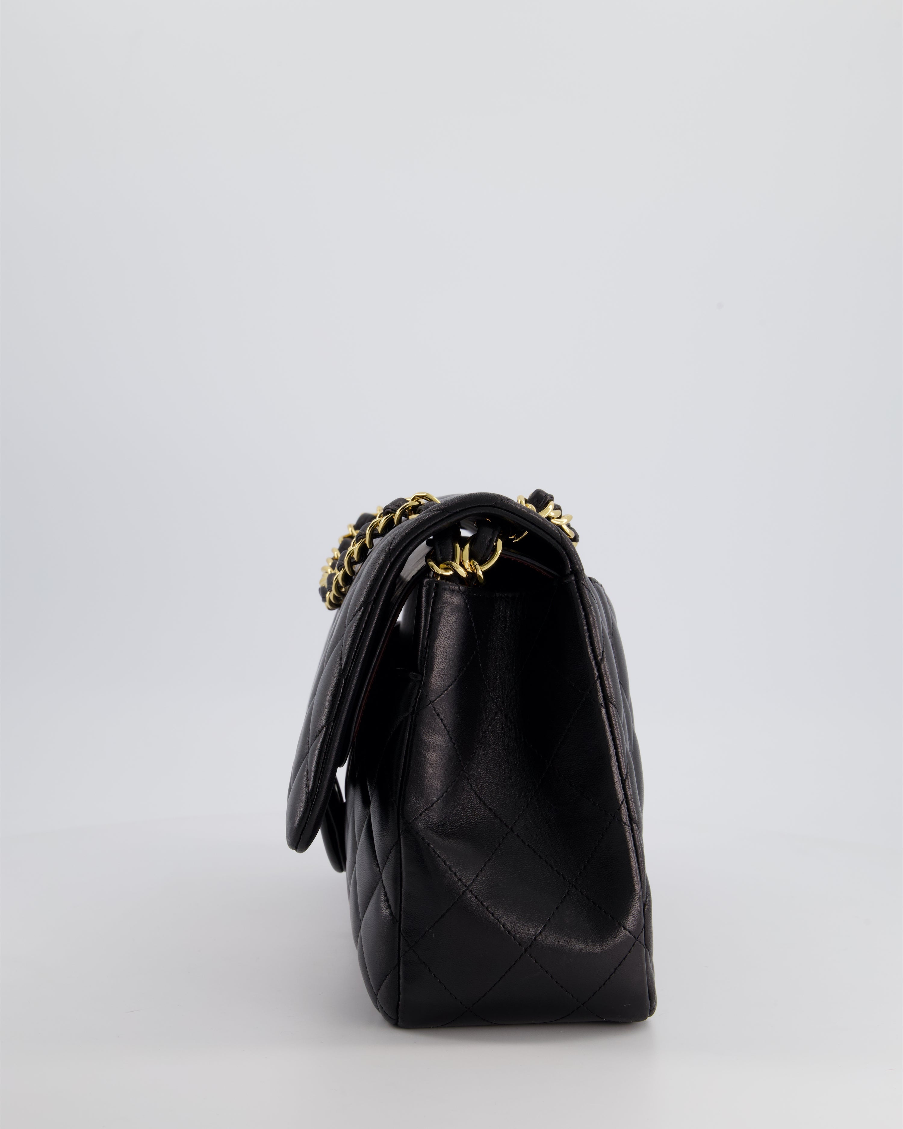 Chanel Black Jumbo Classic Double Flap Bag in Lambskin Leather with Gold Hardware
