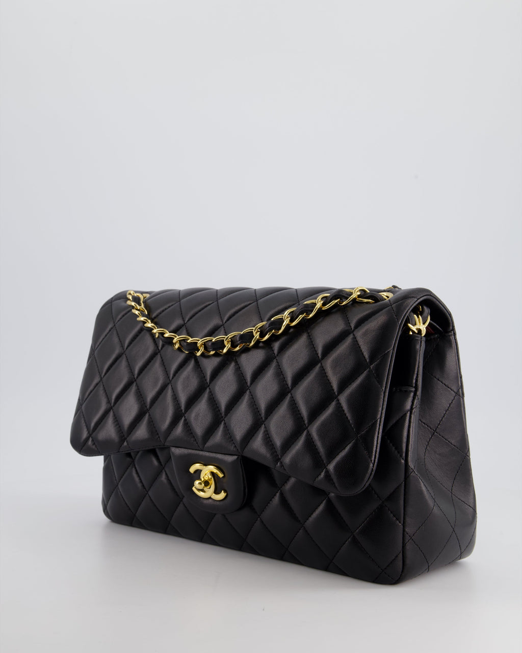 Chanel Black Jumbo Classic Double Flap Bag in Lambskin Leather with Gold Hardware