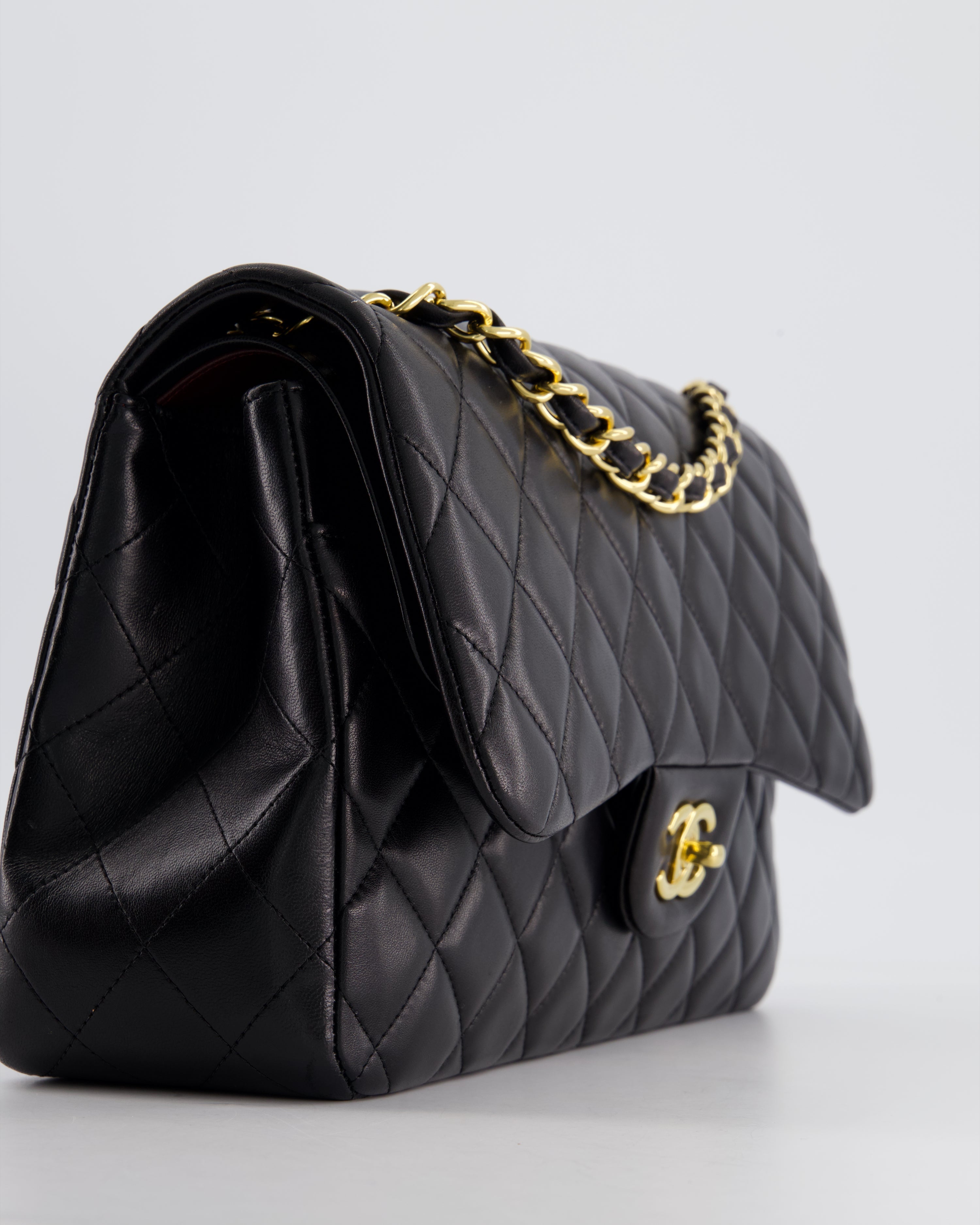 Chanel Black Jumbo Classic Double Flap Bag in Lambskin Leather with Gold Hardware