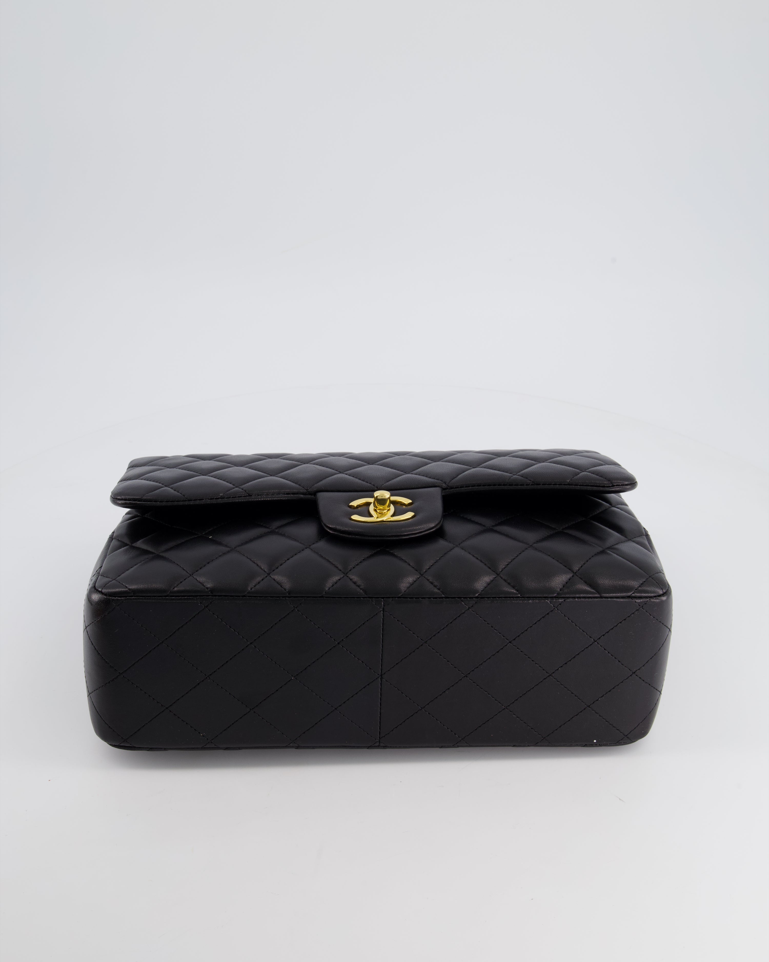 Chanel Black Jumbo Classic Double Flap Bag in Lambskin Leather with Gold Hardware