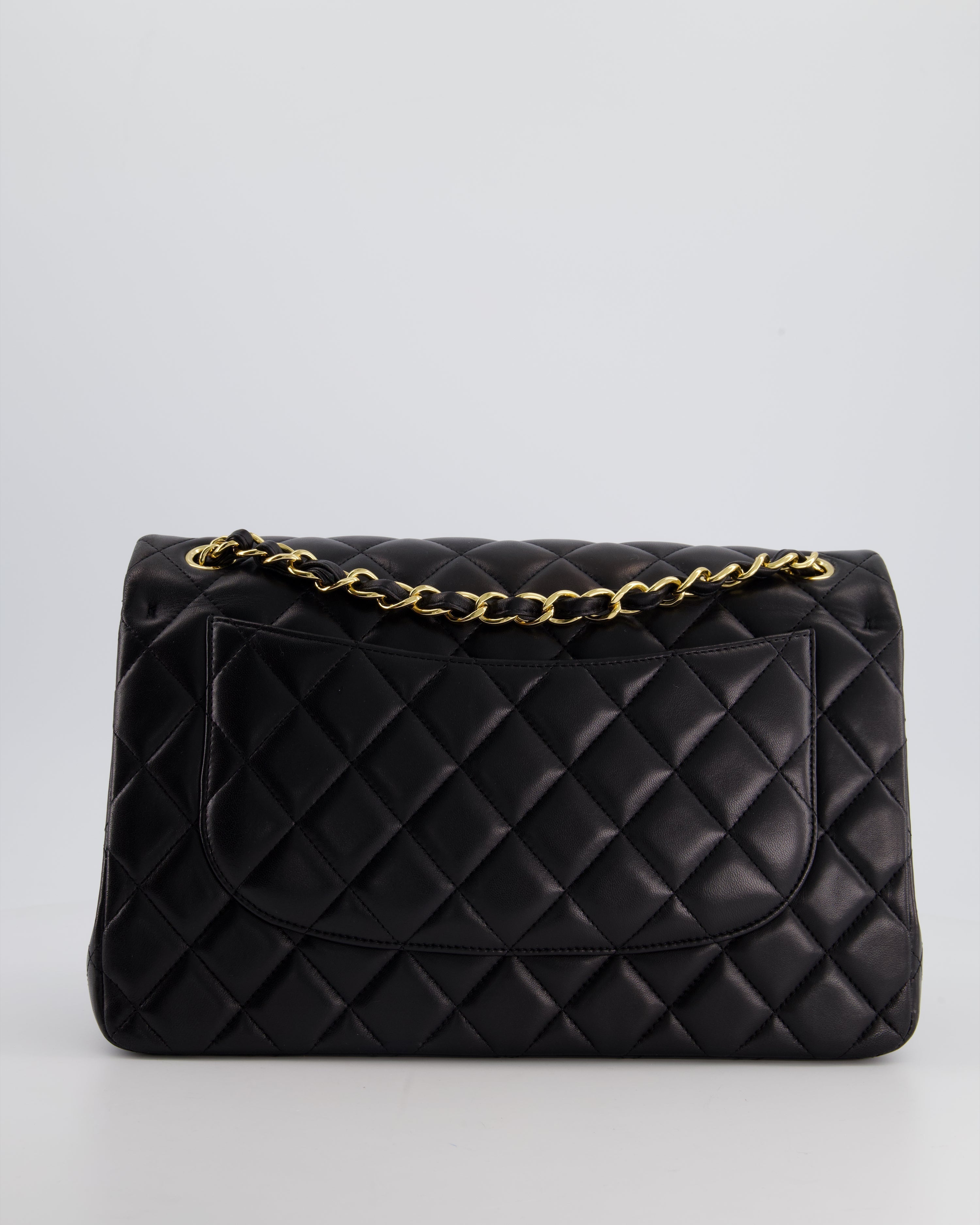 Chanel Black Jumbo Classic Double Flap Bag in Lambskin Leather with Gold Hardware