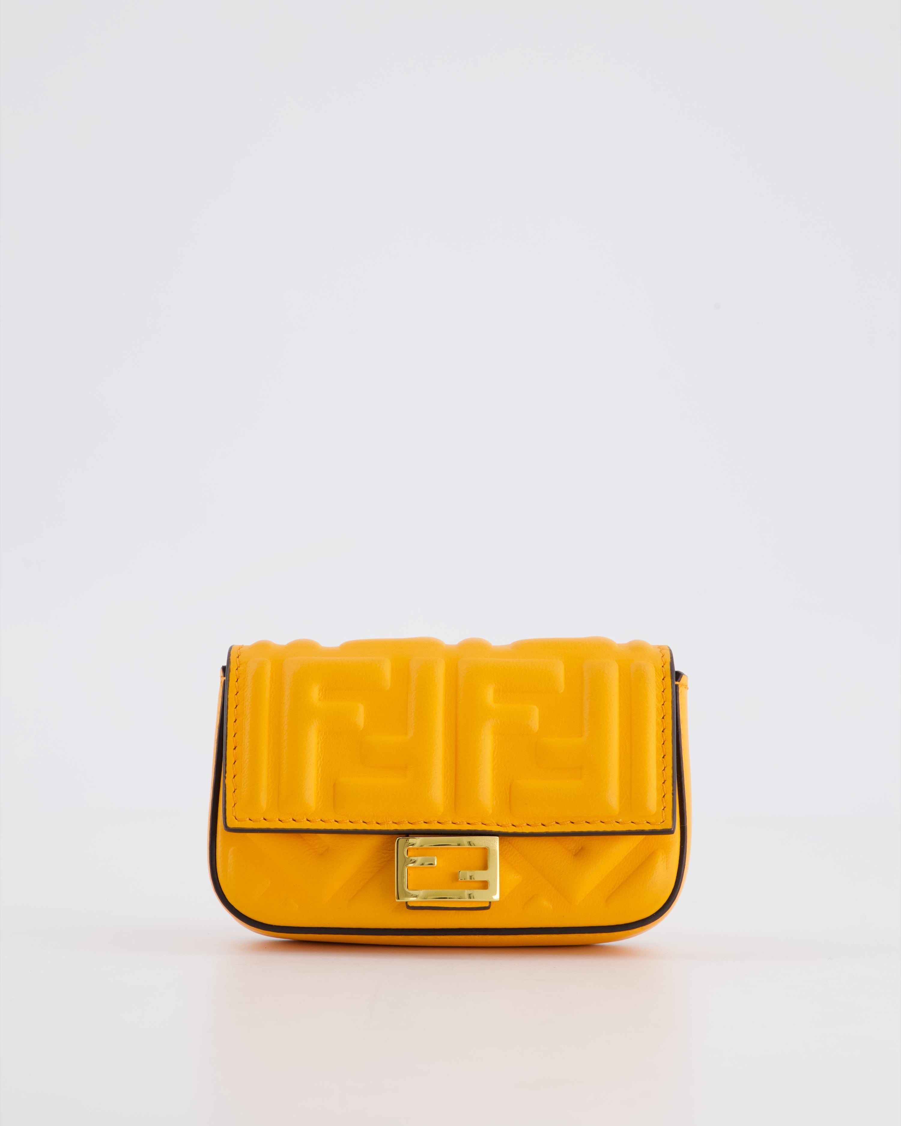 Fendi Orange Nano Baguette Clutch Charm Bag in Nappa Leather with Detachable Chain Strap Detailing RRP £610
