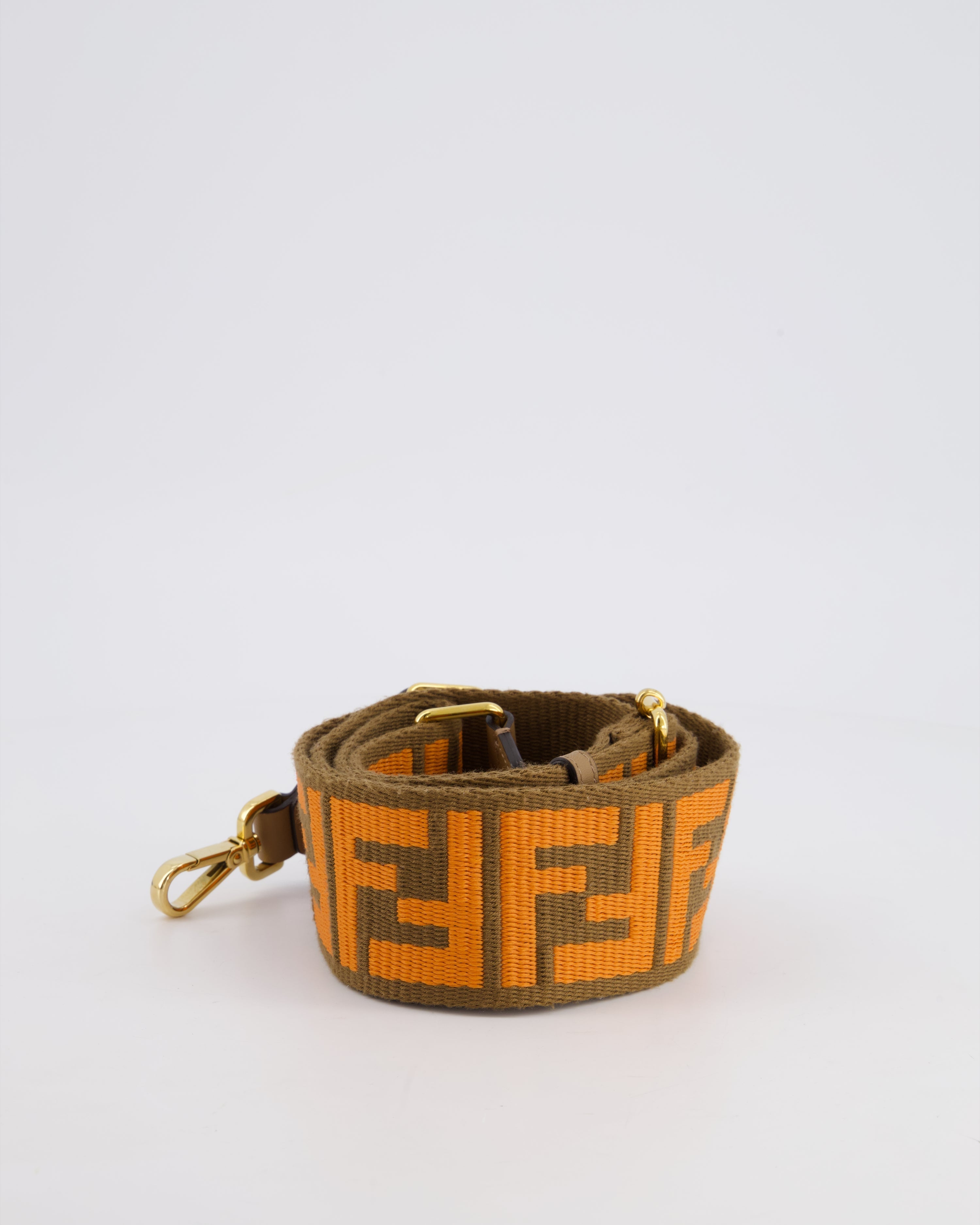 Fendi Brown and Orange 'Strap Me' Bag Strap with Gold Hardware RRP £650