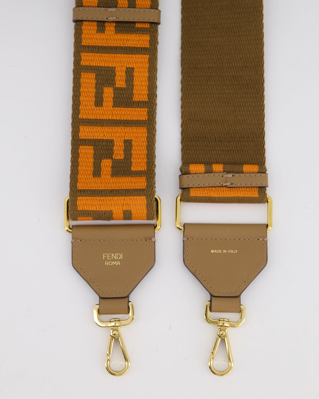 Fendi Brown and Orange 'Strap Me' Bag Strap with Gold Hardware RRP £650