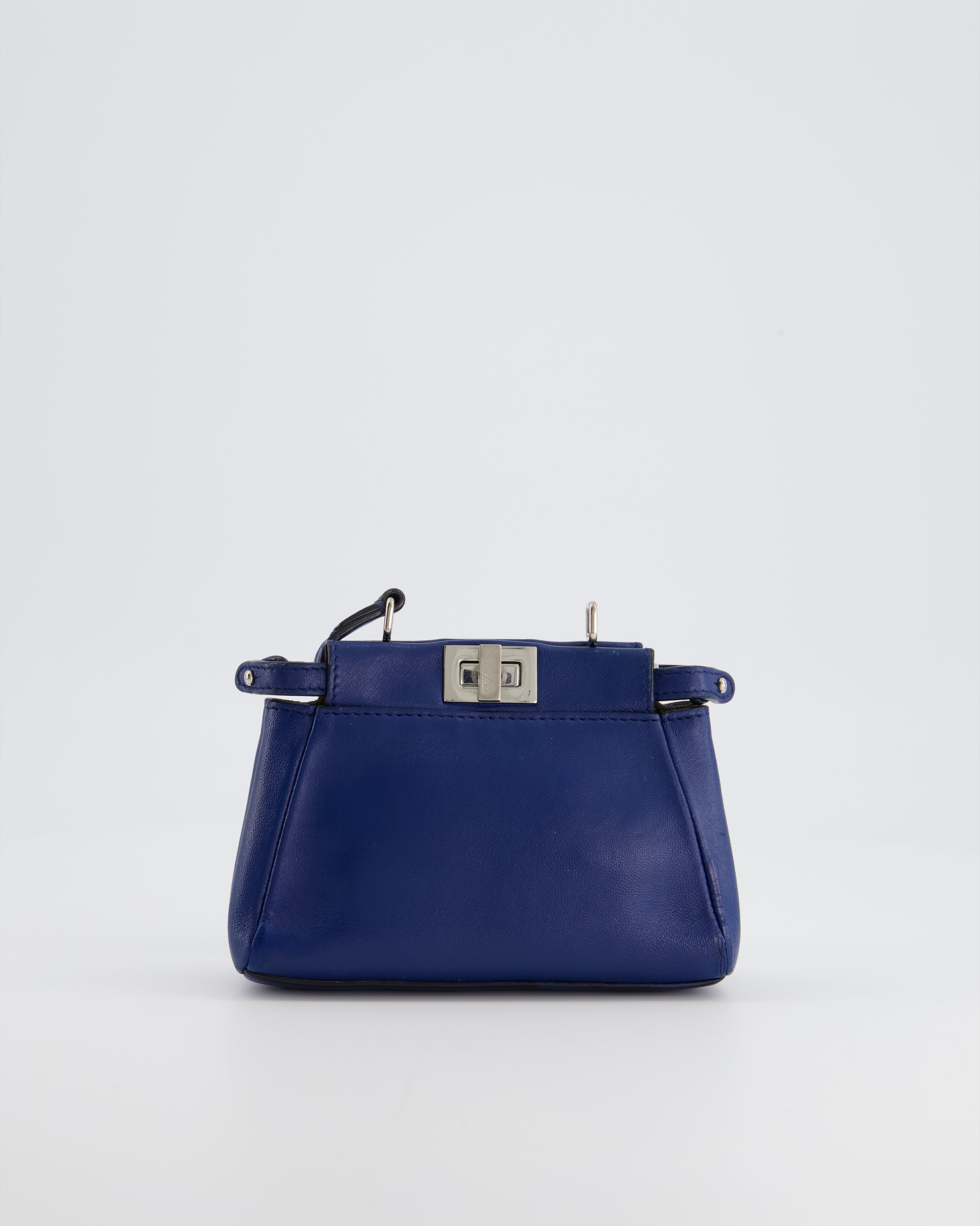 Fendi Blue Micro Mini Peekaboo Bag with Silver Hardware