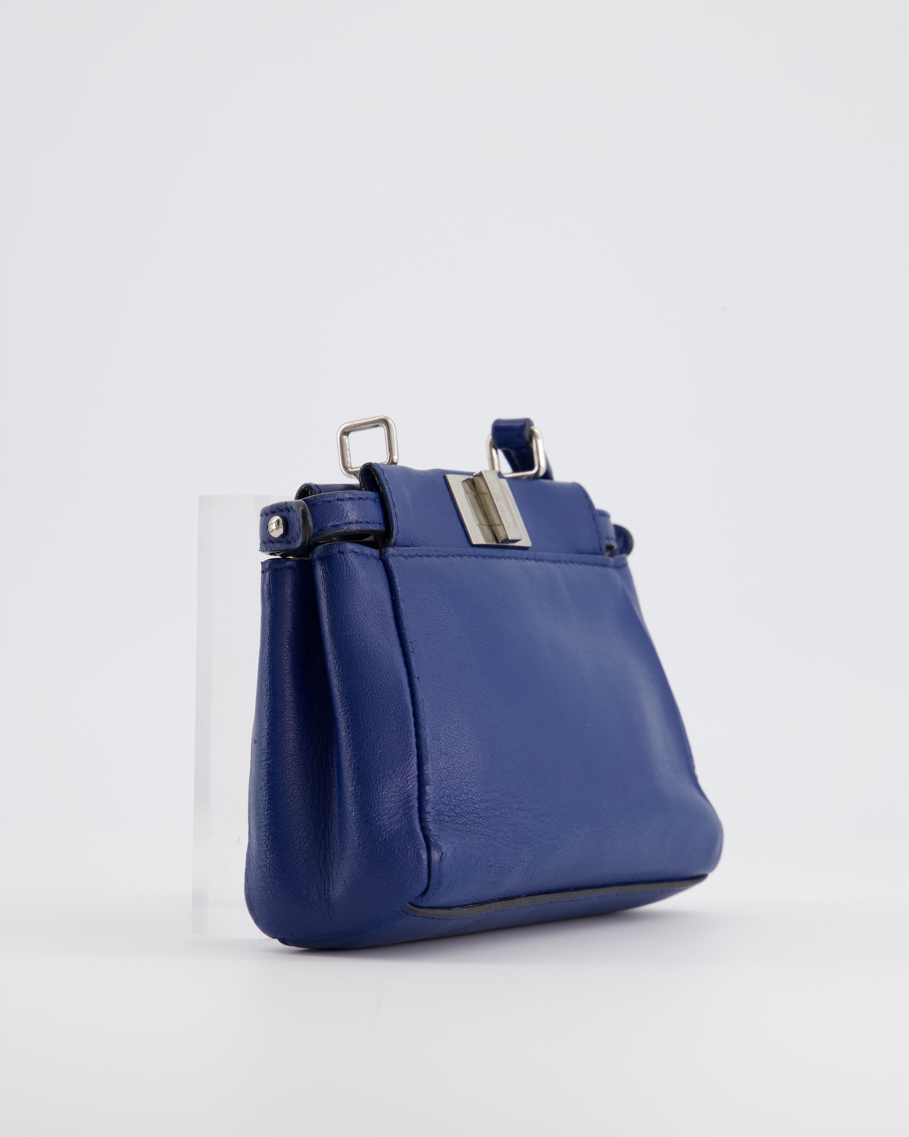 Fendi Blue Micro Mini Peekaboo Bag with Silver Hardware